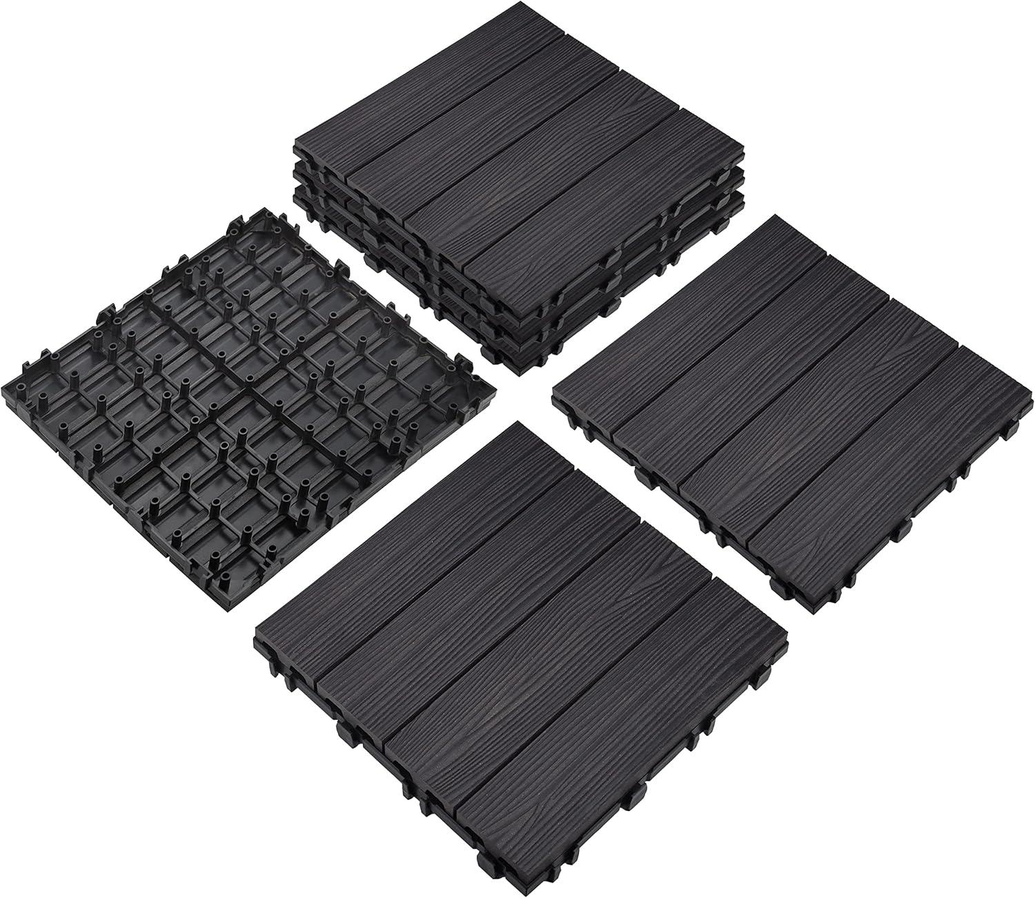 imageDesign House Square Deck Tiles Interlocking Wood Composite Decking 1000lb Weight Capacity Waterproof and UV Protected Russet Canyon Brown Covers 6 Square Feet 12Inch by 12Inch 6PackModern Ebony