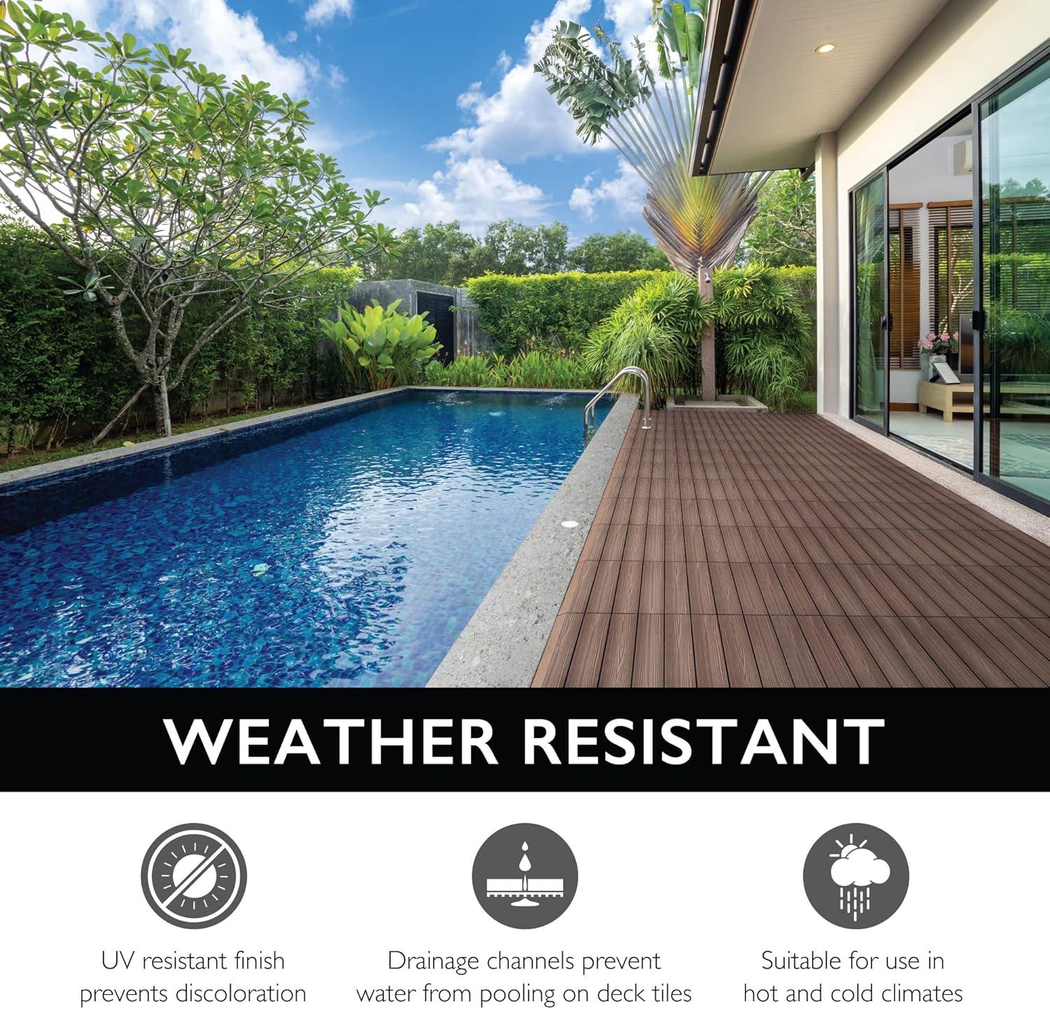 imageDesign House Square Deck Tiles Interlocking Wood Composite Decking 1000lb Weight Capacity Waterproof and UV Protected Russet Canyon Brown Covers 6 Square Feet 12Inch by 12Inch 6PackBrown