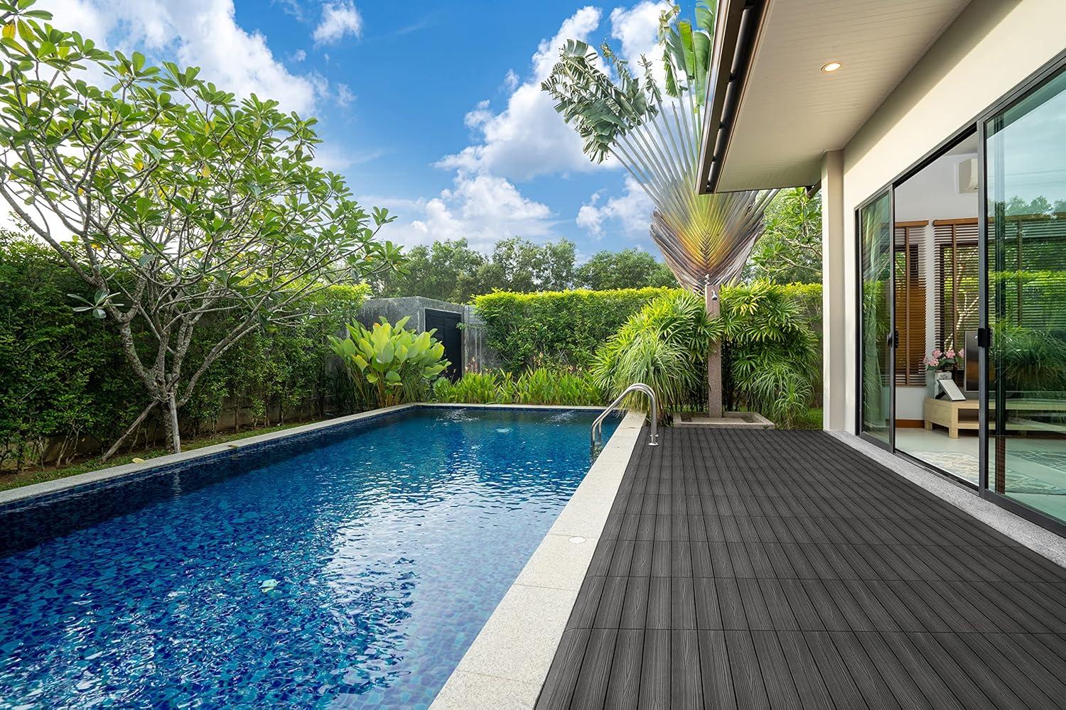 imageDesign House Square Deck Tiles Interlocking Wood Composite Decking 1000lb Weight Capacity Waterproof and UV Protected Russet Canyon Brown Covers 6 Square Feet 12Inch by 12Inch 6PackEbony