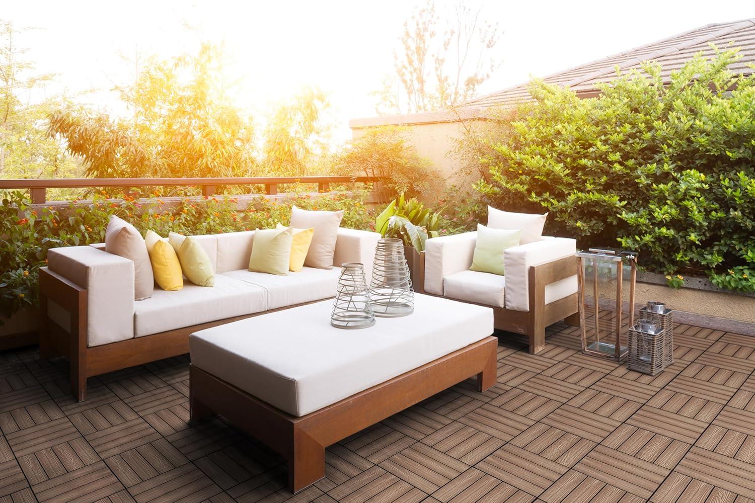 imageDesign House Square Deck Tiles Interlocking Wood Composite Decking 1000lb Weight Capacity Waterproof and UV Protected Russet Canyon Brown Covers 6 Square Feet 12Inch by 12Inch 6PackBrown