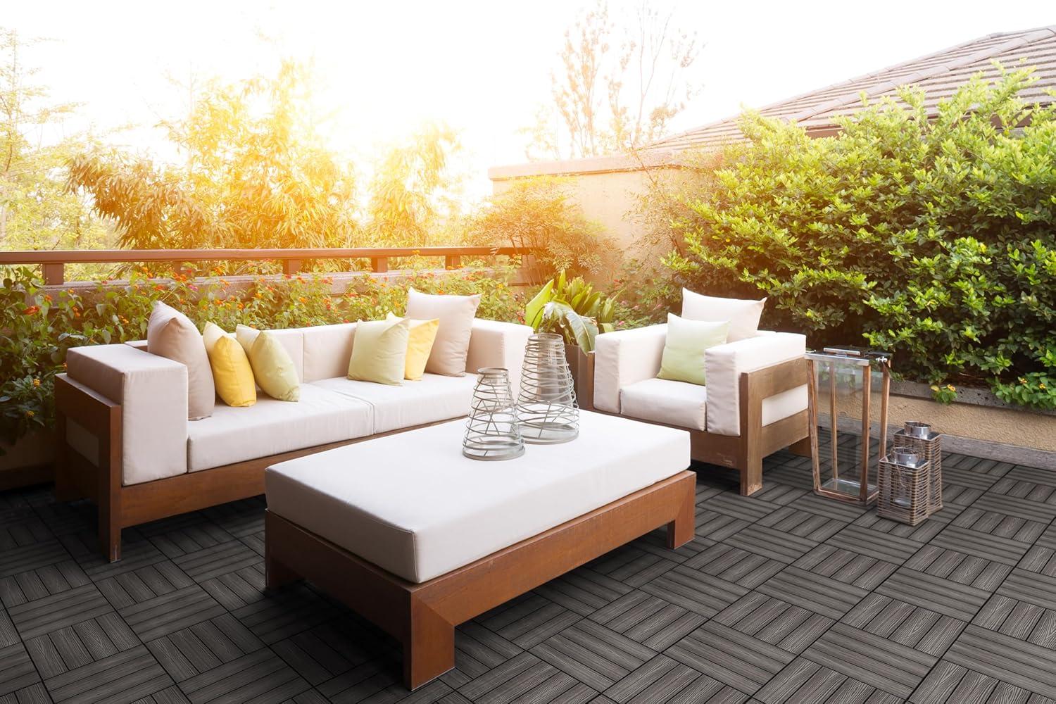 imageDesign House Square Deck Tiles Interlocking Wood Composite Decking 1000lb Weight Capacity Waterproof and UV Protected Russet Canyon Brown Covers 6 Square Feet 12Inch by 12Inch 6PackModern Ebony