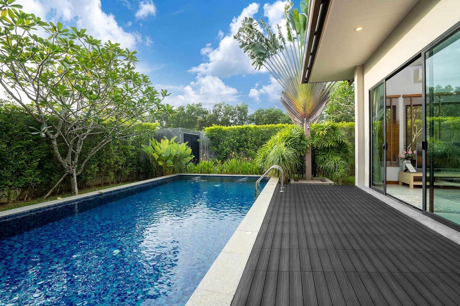 imageDesign House Square Deck Tiles Interlocking Wood Composite Decking 1000lb Weight Capacity Waterproof and UV Protected Russet Canyon Brown Covers 6 Square Feet 12Inch by 12Inch 6PackModern Ebony