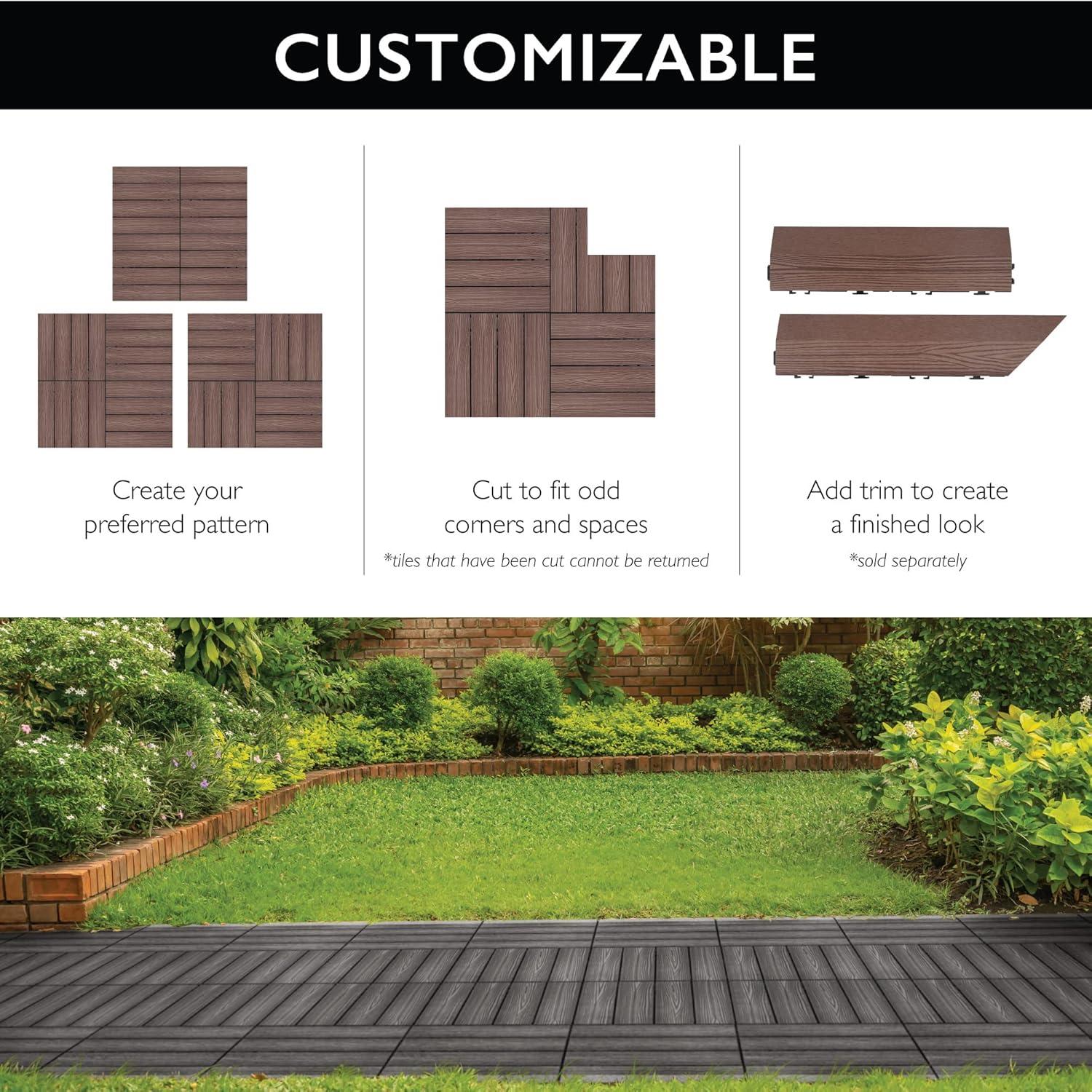 imageDesign House Square Deck Tiles Interlocking Wood Composite Decking 1000lb Weight Capacity Waterproof and UV Protected Russet Canyon Brown Covers 6 Square Feet 12Inch by 12Inch 6PackBrown