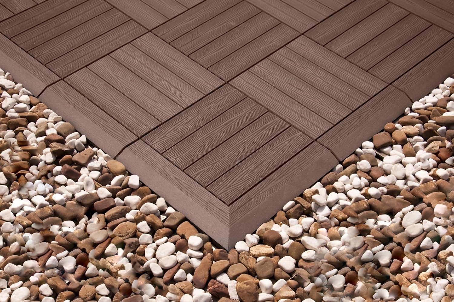 imageDesign House Square Deck Tiles Interlocking Wood Composite Decking 1000lb Weight Capacity Waterproof and UV Protected Russet Canyon Brown Covers 6 Square Feet 12Inch by 12Inch 6PackBrown