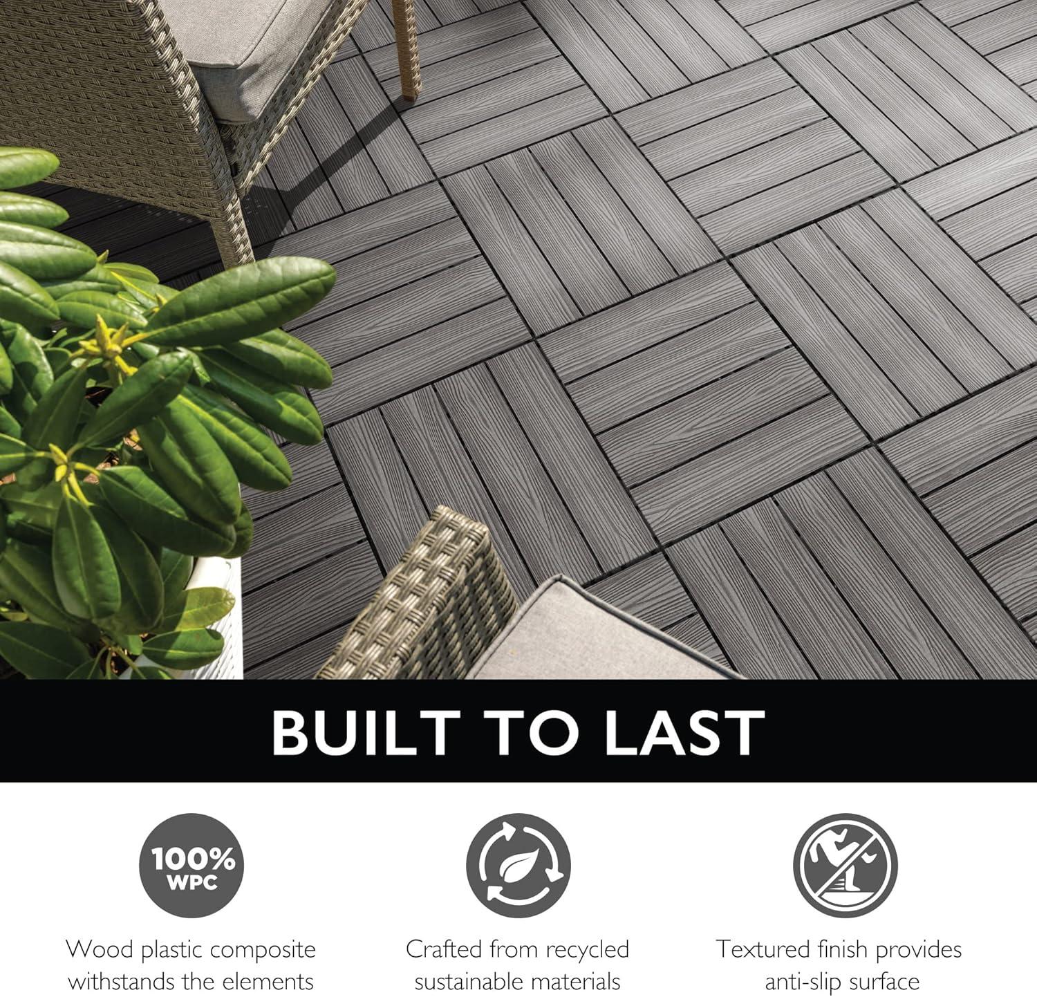imageDesign House Square Deck Tiles Interlocking Wood Composite Decking 1000lb Weight Capacity Waterproof and UV Protected Russet Canyon Brown Covers 6 Square Feet 12Inch by 12Inch 6PackEbony