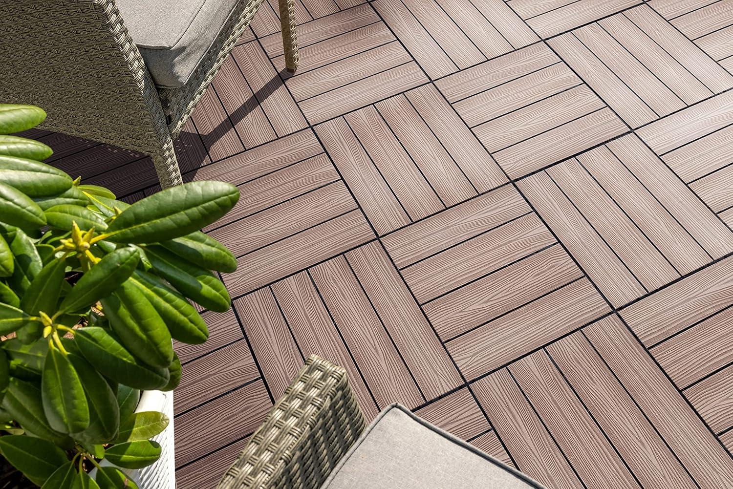 imageDesign House Square Deck Tiles Interlocking Wood Composite Decking 1000lb Weight Capacity Waterproof and UV Protected Russet Canyon Brown Covers 6 Square Feet 12Inch by 12Inch 6PackRusset Canyon