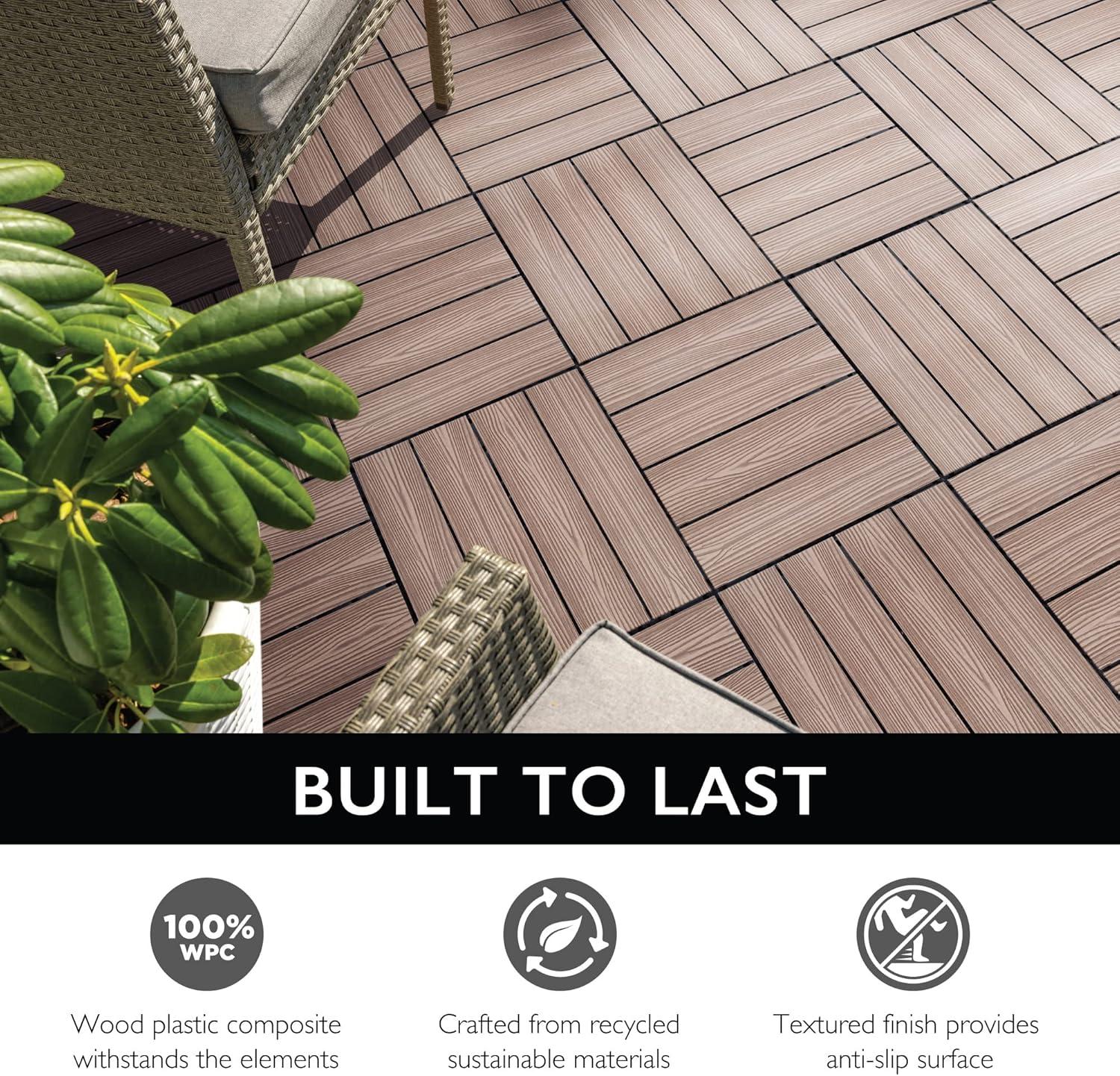 imageDesign House Square Deck Tiles Interlocking Wood Composite Decking 1000lb Weight Capacity Waterproof and UV Protected Russet Canyon Brown Covers 6 Square Feet 12Inch by 12Inch 6PackRusset Canyon
