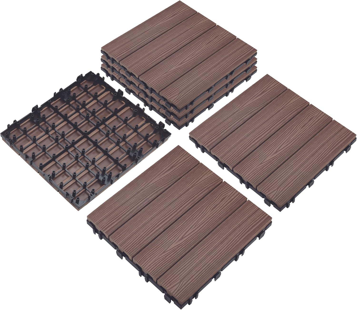 imageDesign House Square Deck Tiles Interlocking Wood Composite Decking 1000lb Weight Capacity Waterproof and UV Protected Russet Canyon Brown Covers 6 Square Feet 12Inch by 12Inch 6PackRusset Canyon
