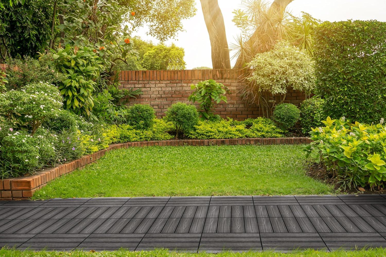 imageDesign House Square Deck Tiles Interlocking Wood Composite Decking 1000lb Weight Capacity Waterproof and UV Protected Russet Canyon Brown Covers 6 Square Feet 12Inch by 12Inch 6PackEbony