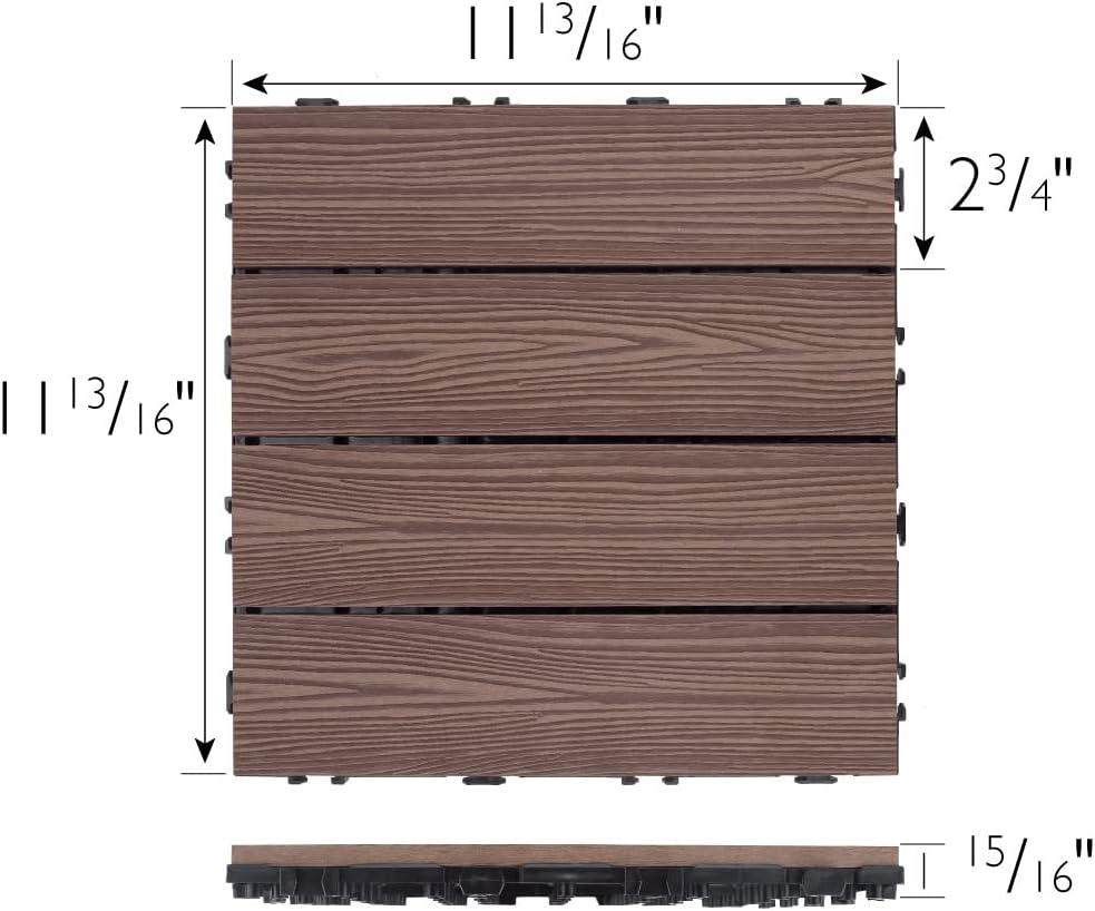 imageDesign House Square Deck Tiles Interlocking Wood Composite Decking 1000lb Weight Capacity Waterproof and UV Protected Russet Canyon Brown Covers 6 Square Feet 12Inch by 12Inch 6PackBrown