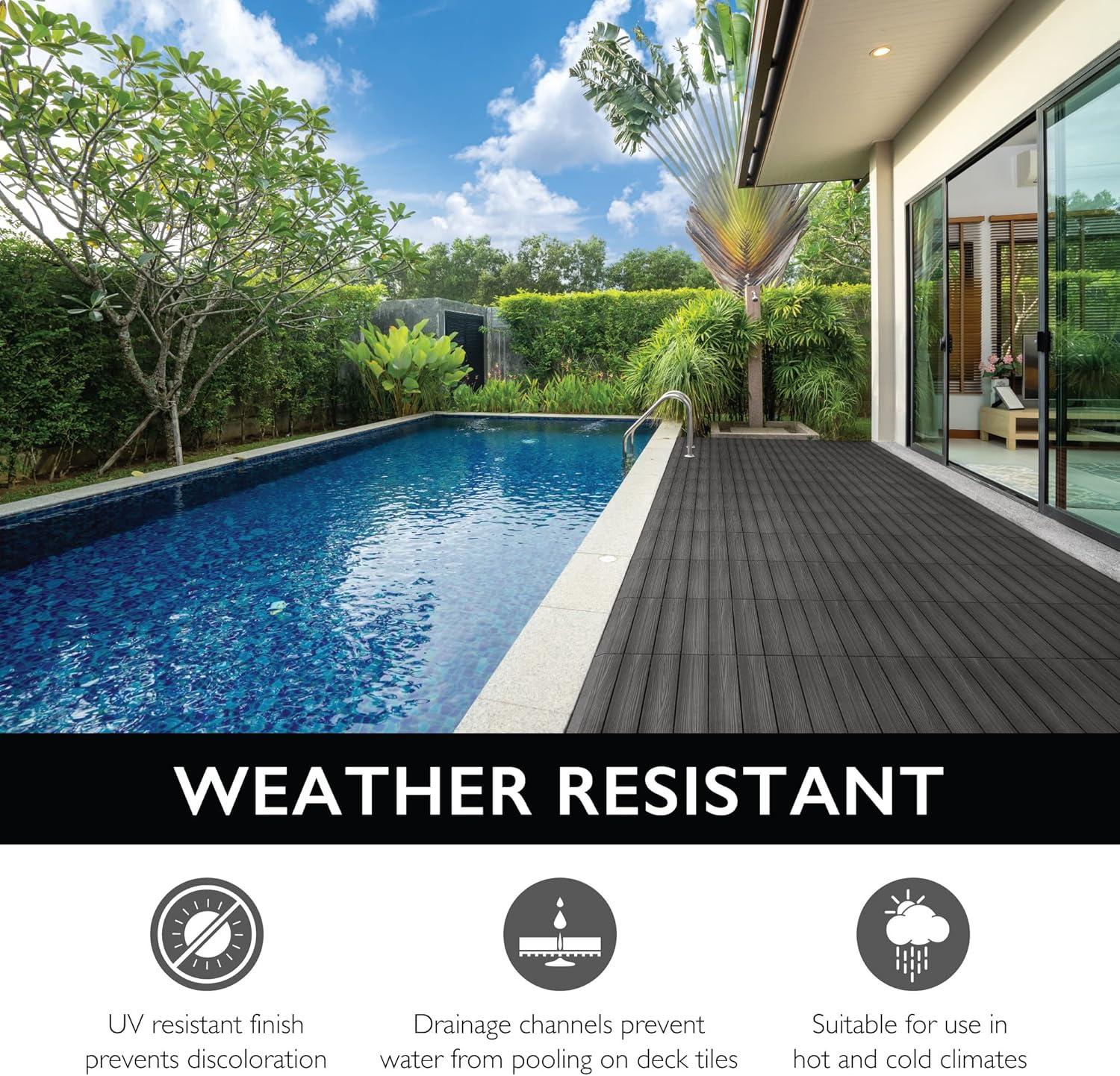 imageDesign House Square Deck Tiles Interlocking Wood Composite Decking 1000lb Weight Capacity Waterproof and UV Protected Russet Canyon Brown Covers 6 Square Feet 12Inch by 12Inch 6PackEbony