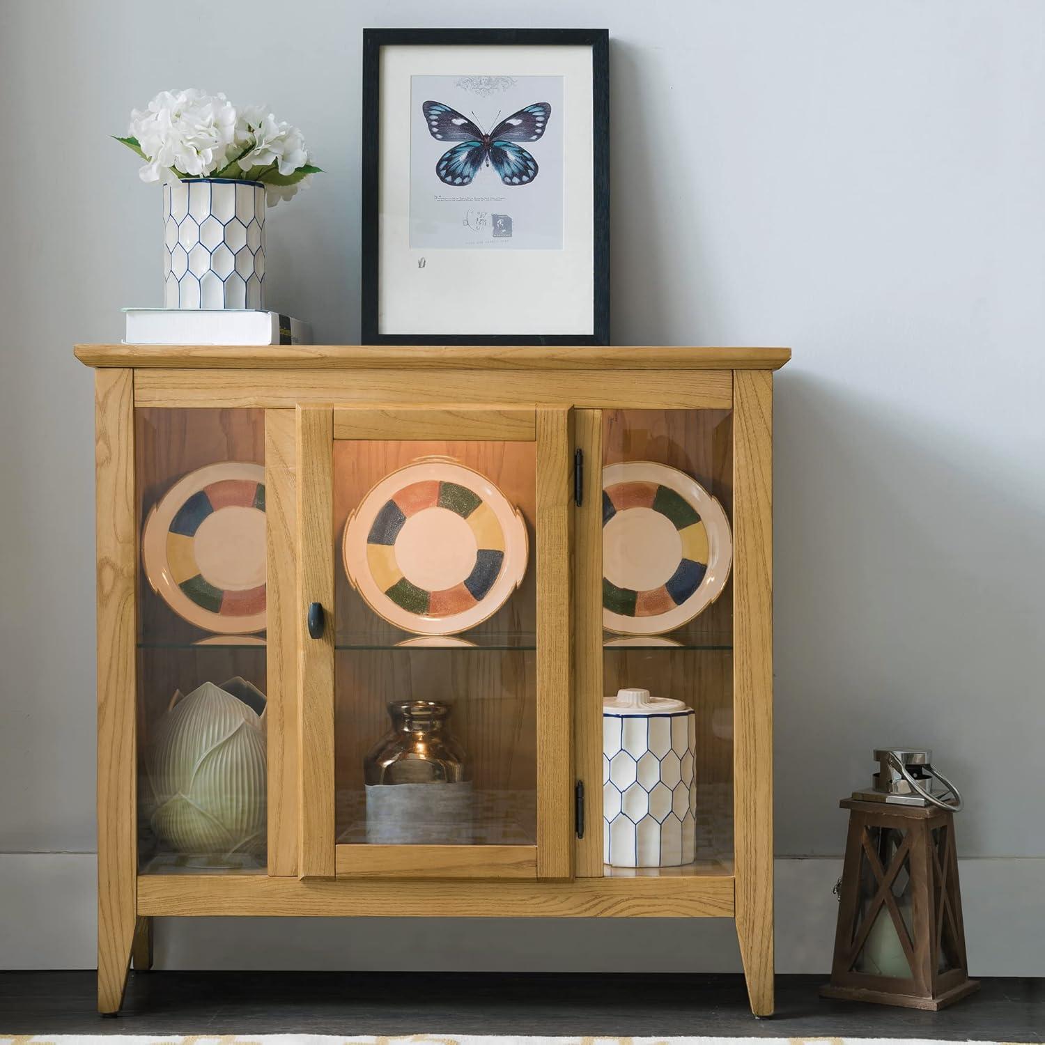 imageLeick Home 10000GR Entryway One Door Curio Cabinet with Interior Light Distressed Gray WashDesert SandsBlack