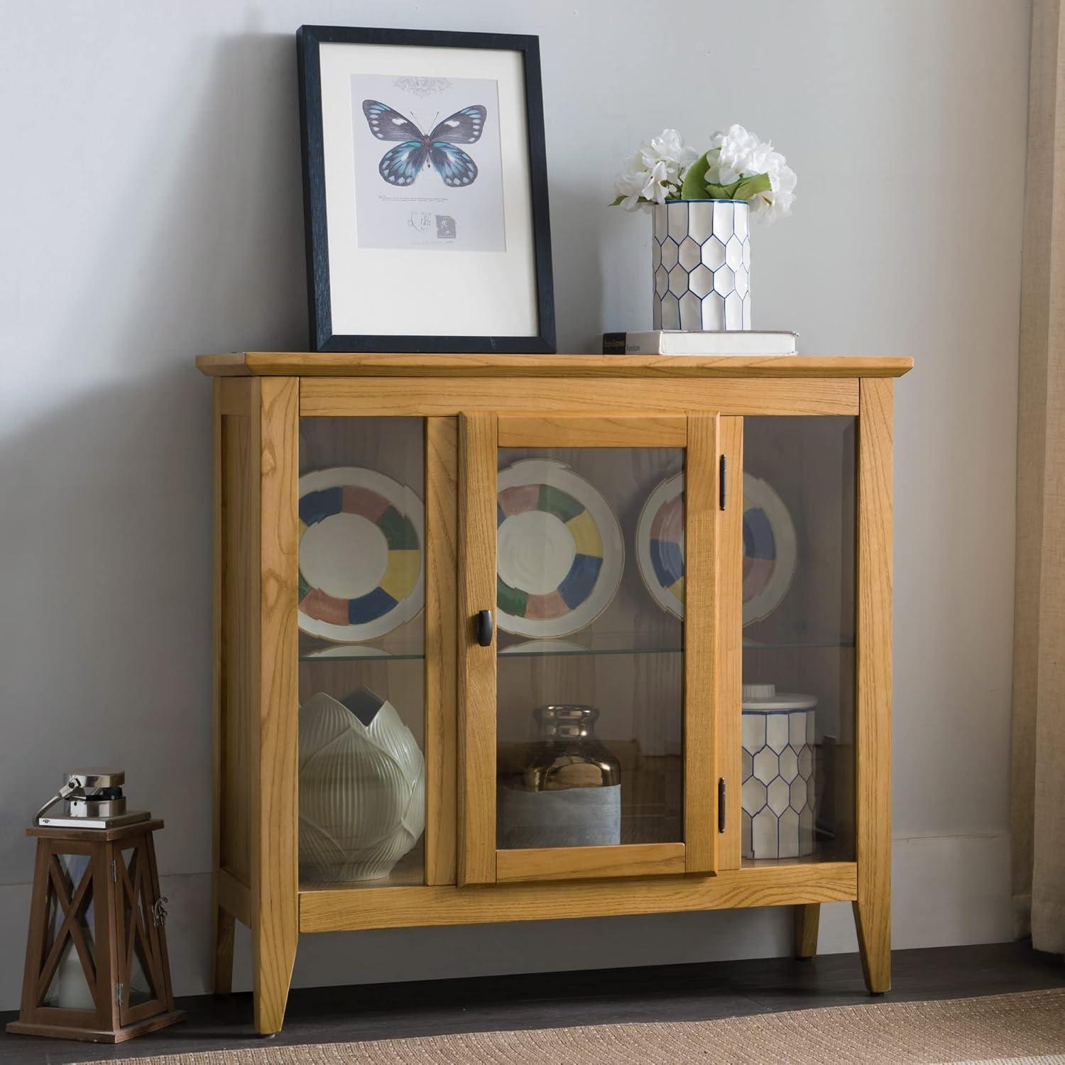 imageLeick Home 10000GR Entryway One Door Curio Cabinet with Interior Light Distressed Gray WashDesert SandsBlack