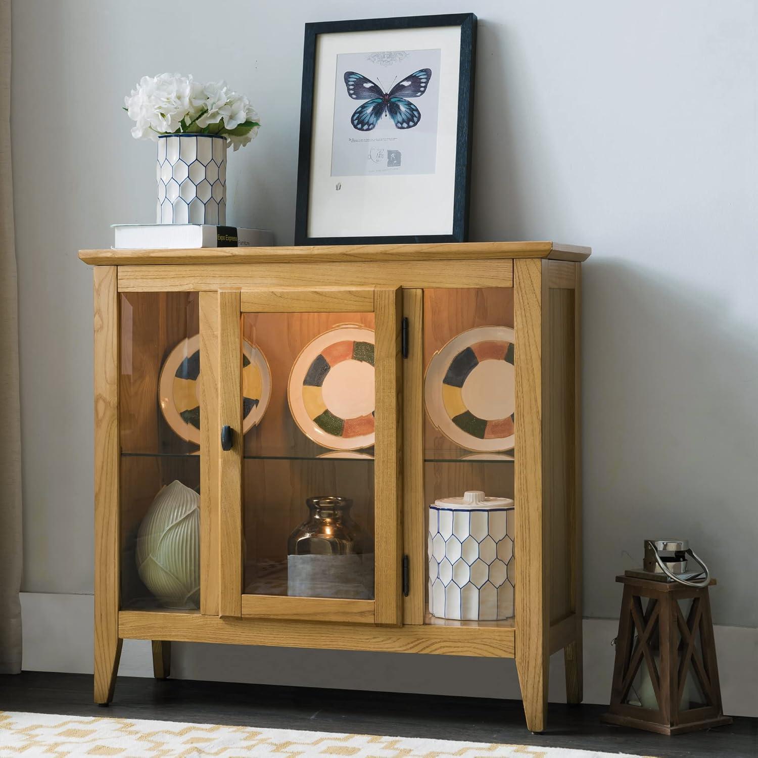 imageLeick Home 10000GR Entryway One Door Curio Cabinet with Interior Light Distressed Gray WashDesert SandsBlack