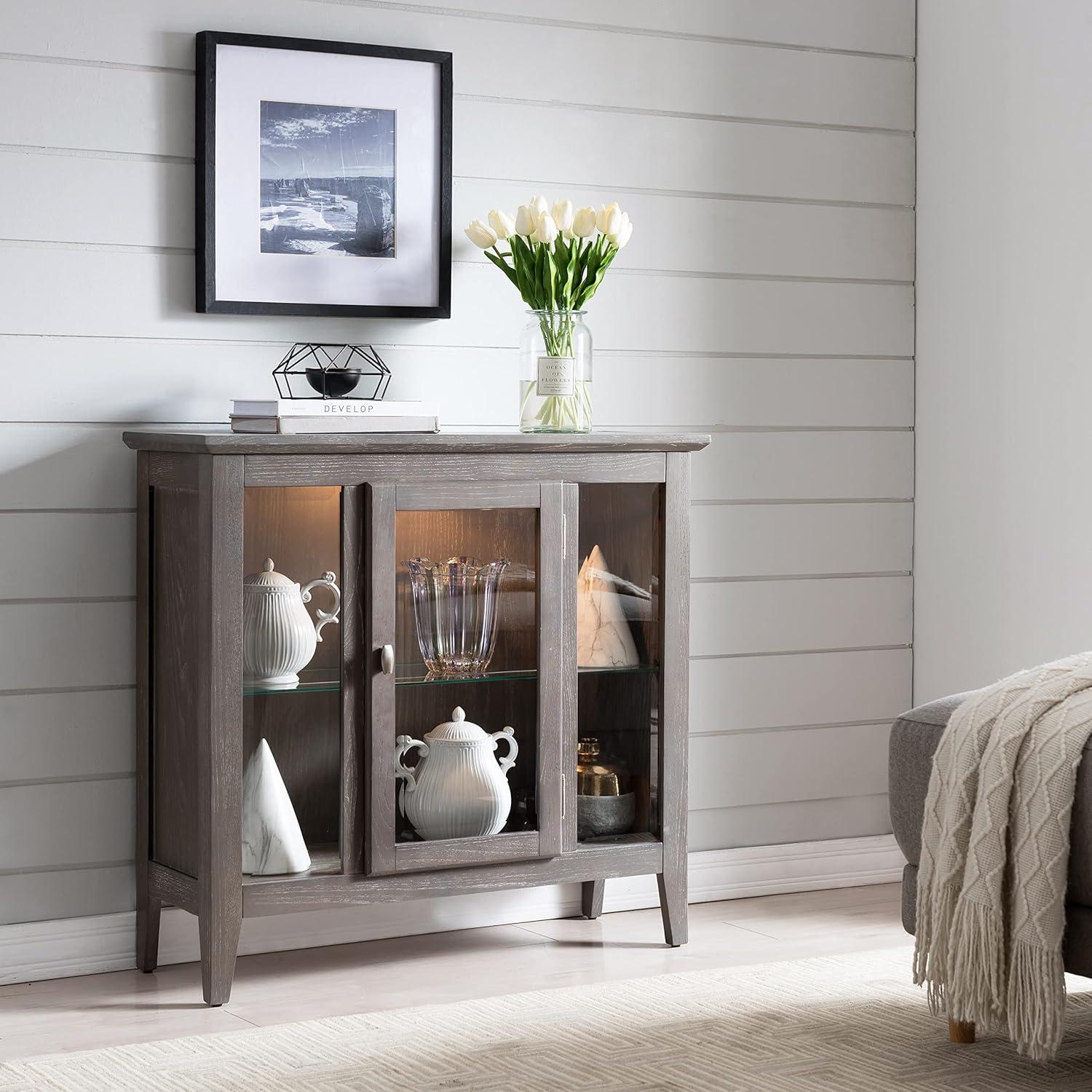 imageLeick Home 10000GR Entryway One Door Curio Cabinet with Interior Light Distressed Gray WashDistressed Gray Wash