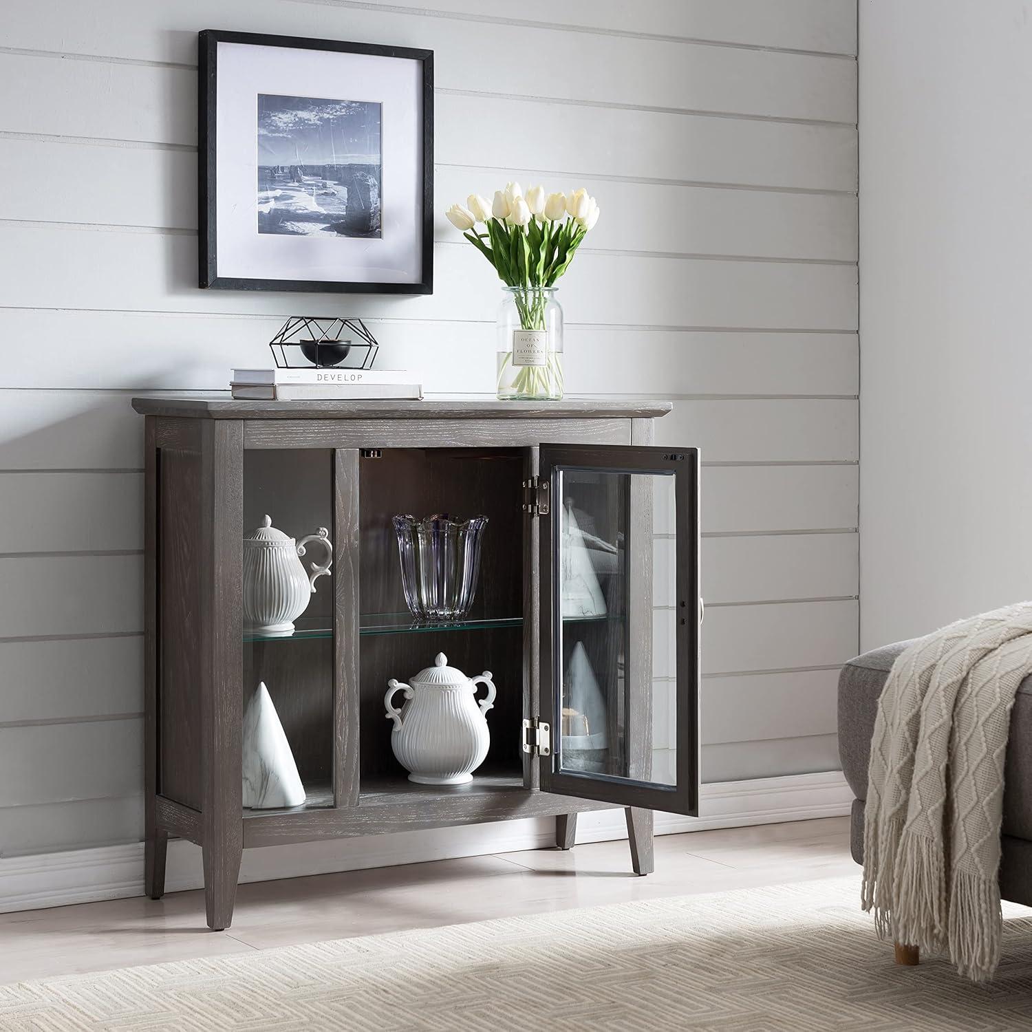 imageLeick Home 10000GR Entryway One Door Curio Cabinet with Interior Light Distressed Gray WashDistressed Gray Wash
