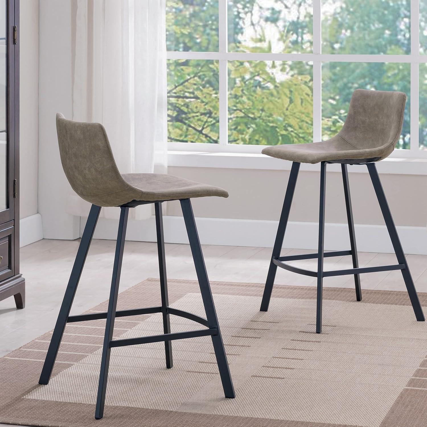 imageLeick Home 10136BLGR Upholstered Steel Base Microfiber Counter Stool Set of 2 for Kitchen Counters and Islands Dapple Gray and Matte Black