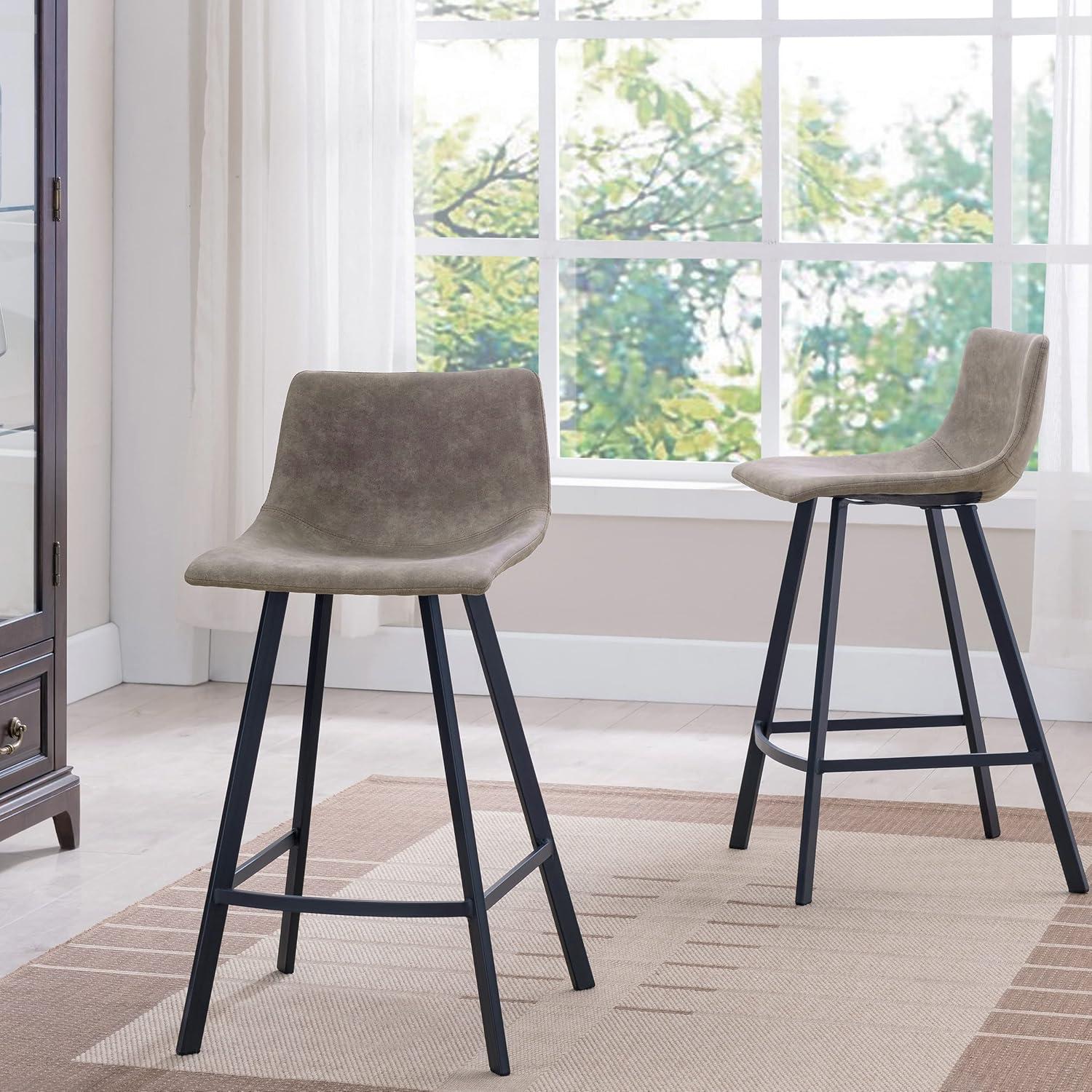 imageLeick Home 10136BLGR Upholstered Steel Base Microfiber Counter Stool Set of 2 for Kitchen Counters and Islands Dapple Gray and Matte Black