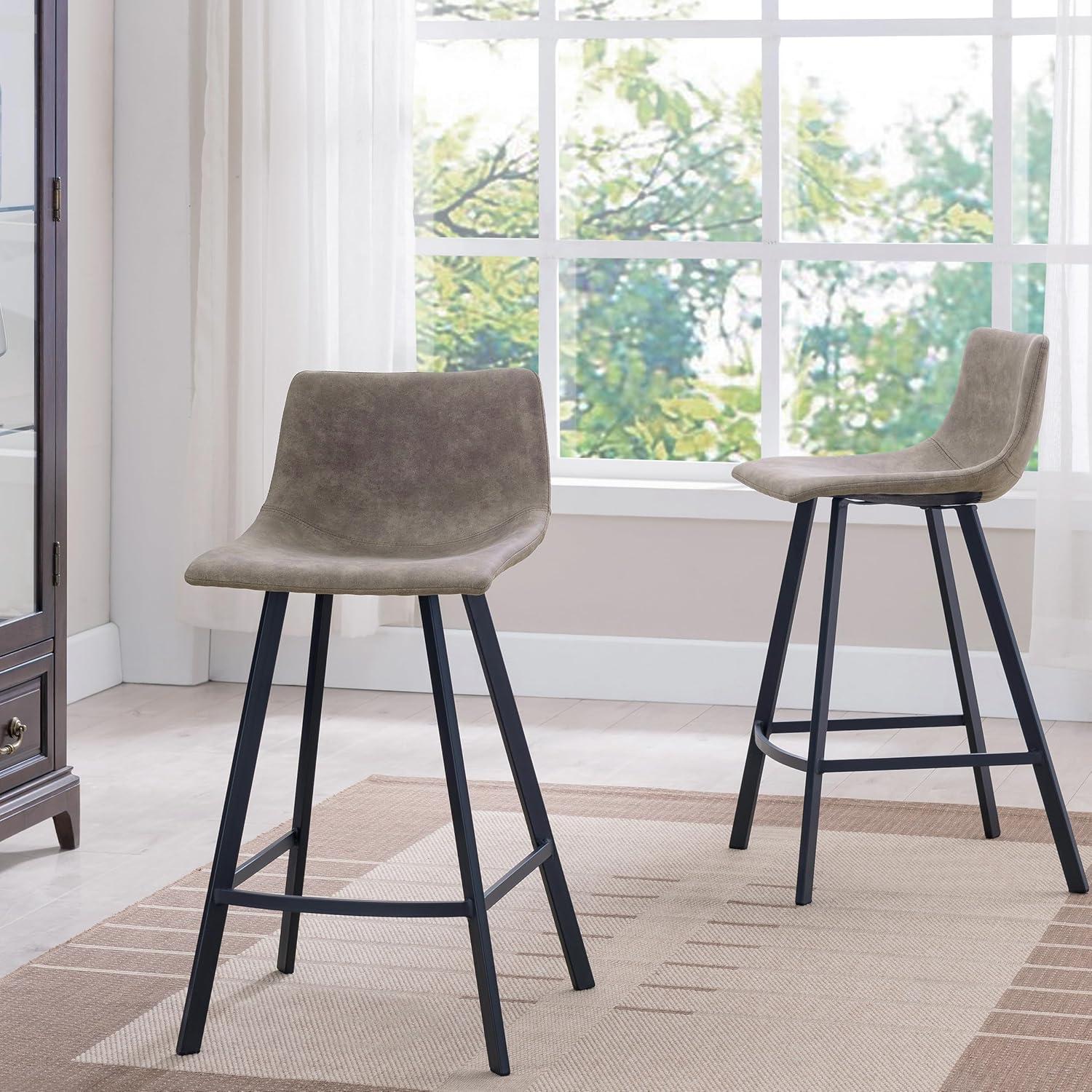 imageLeick Home 10136BLGR Upholstered Steel Base Microfiber Counter Stool Set of 2 for Kitchen Counters and Islands Dapple Gray and Matte Black
