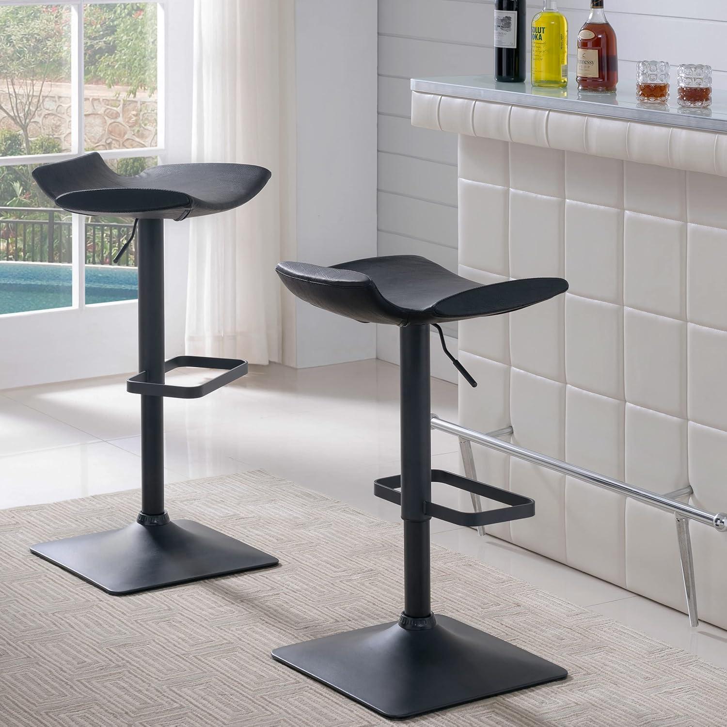 imageLeick Home 10138BL Adjustable Height Swivel Stool with Matte Black Base Set of 2 Black