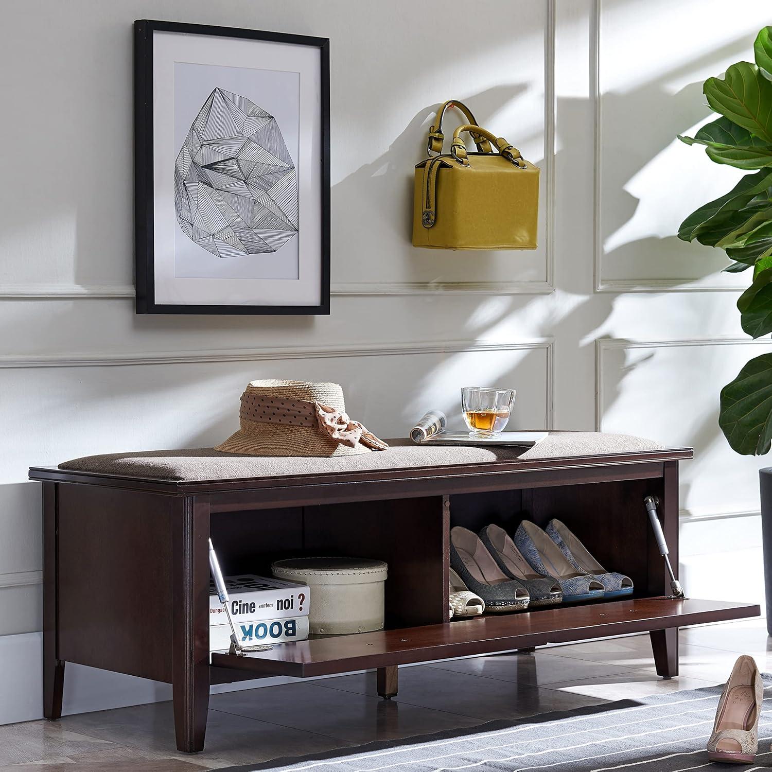 imageLeick Home 10523 Laurent Drop Front Entryway Bench with Upholstered Seat Chocolate CherryGreige