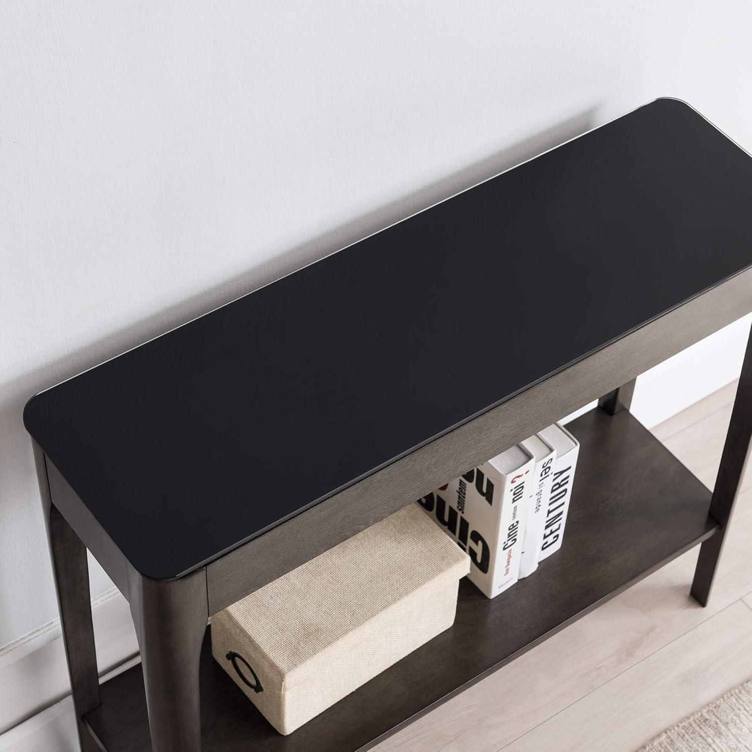 imageLeick Home 11132GR Obsidian Black Glass Top Hall Console with Shelf GrayGrey