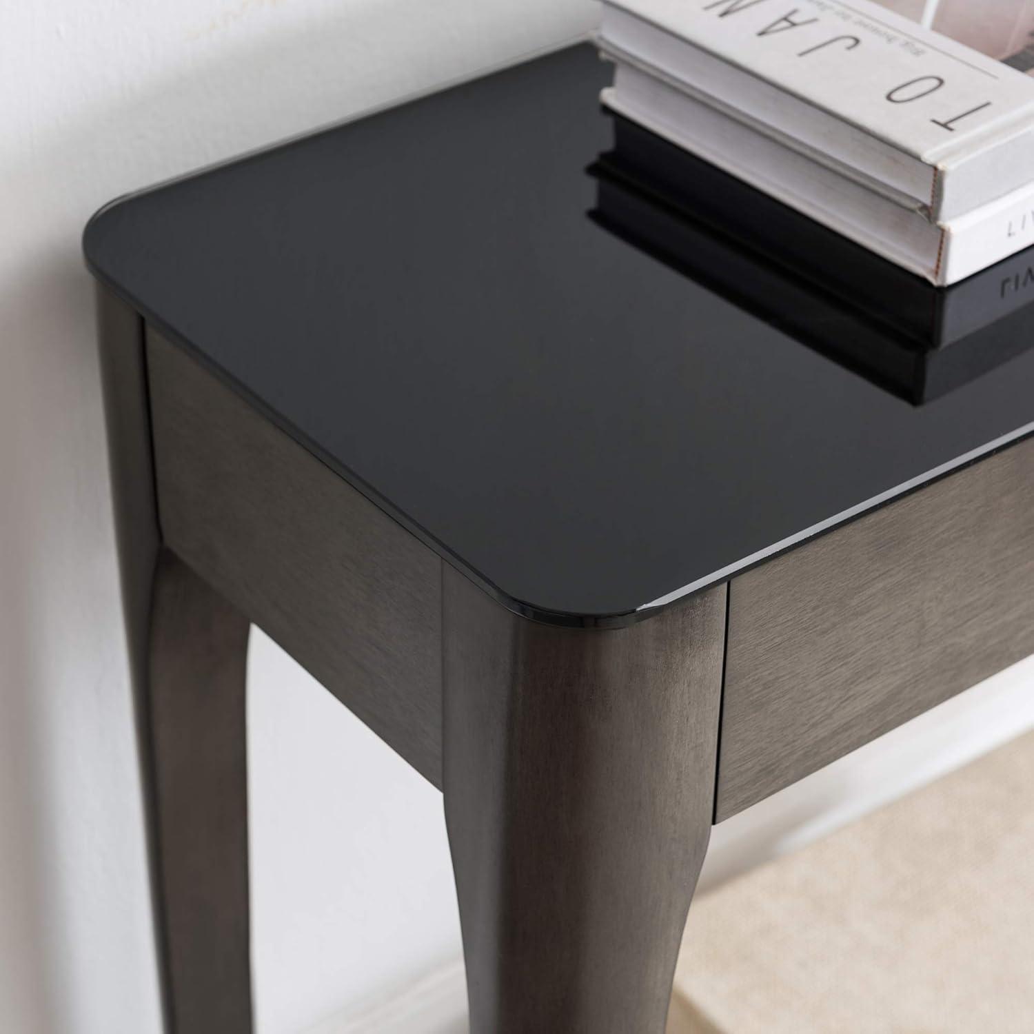 imageLeick Home 11132GR Obsidian Black Glass Top Hall Console with Shelf GrayGrey