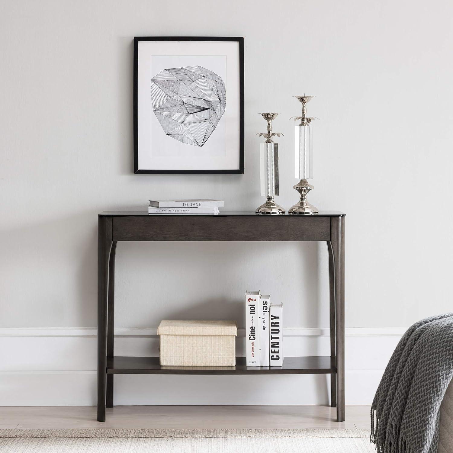 imageLeick Home 11132GR Obsidian Black Glass Top Hall Console with Shelf GrayGrey