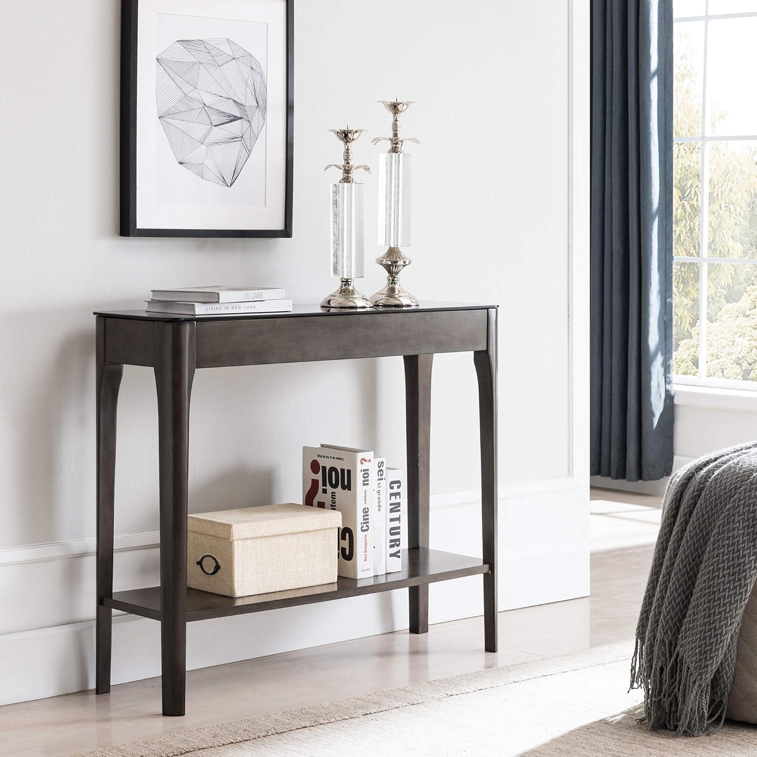 imageLeick Home 11132GR Obsidian Black Glass Top Hall Console with Shelf GrayGrey