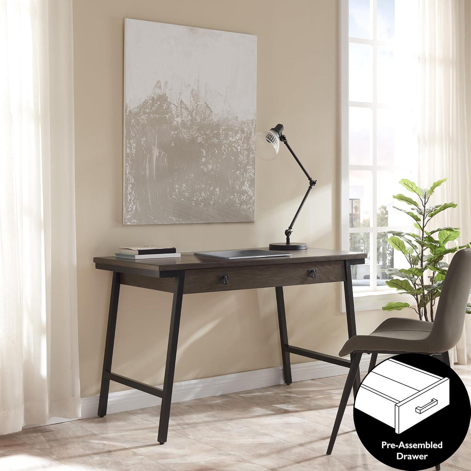 imageLeick Home 11400GR Empiria Mixed Metal and Wood Computer Desk GrayMatte BlackGrey