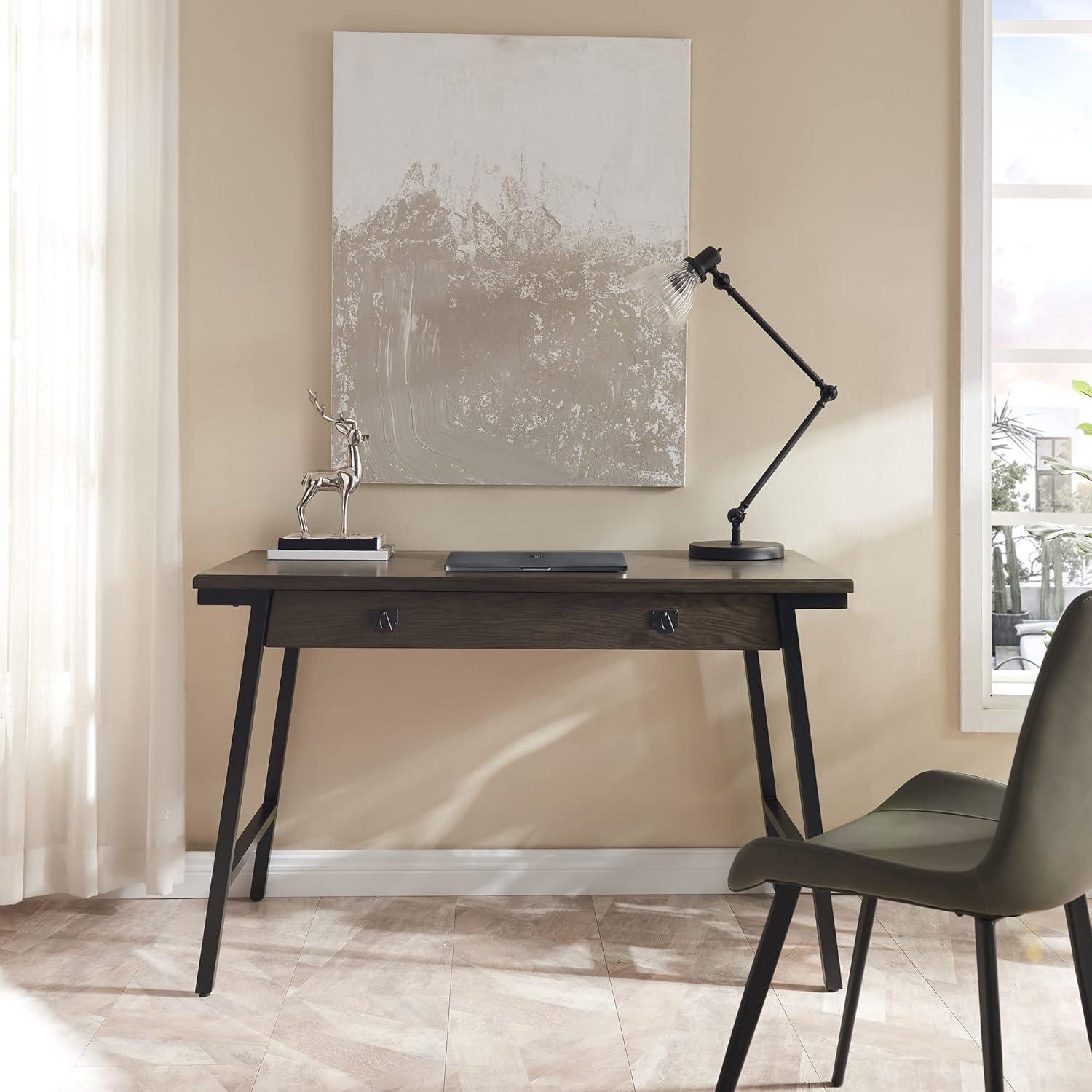 imageLeick Home 11400GR Empiria Mixed Metal and Wood Computer Desk GrayMatte BlackGrey