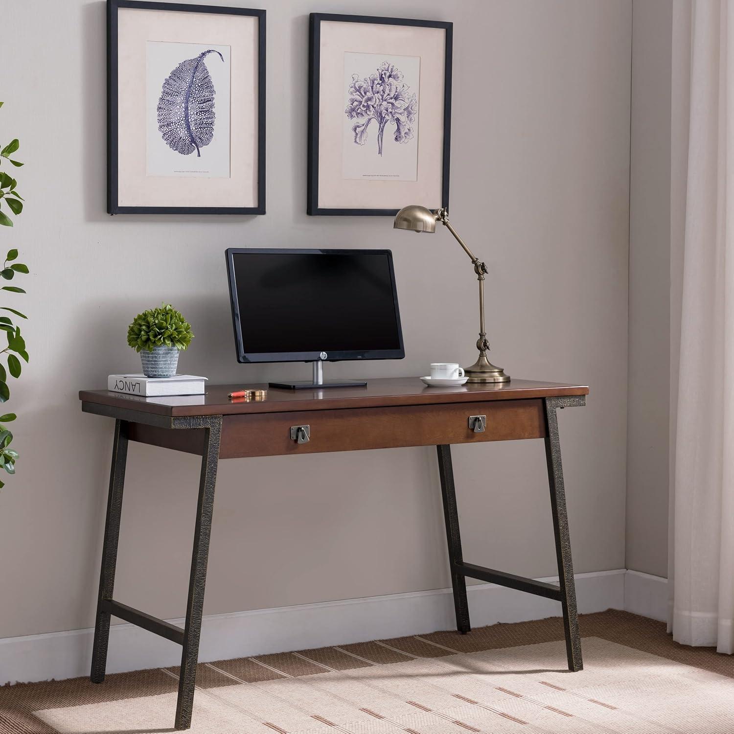imageLeick Home 11400GR Empiria Mixed Metal and Wood Computer Desk GrayMatte BlackWalnut and Foundry Bronze