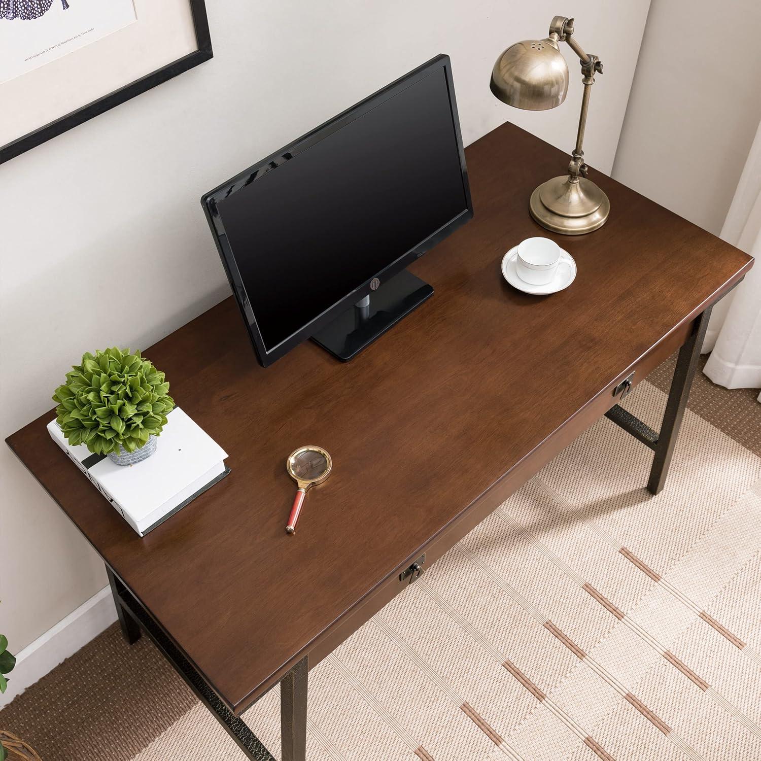 imageLeick Home 11400GR Empiria Mixed Metal and Wood Computer Desk GrayMatte BlackWalnut and Foundry Bronze