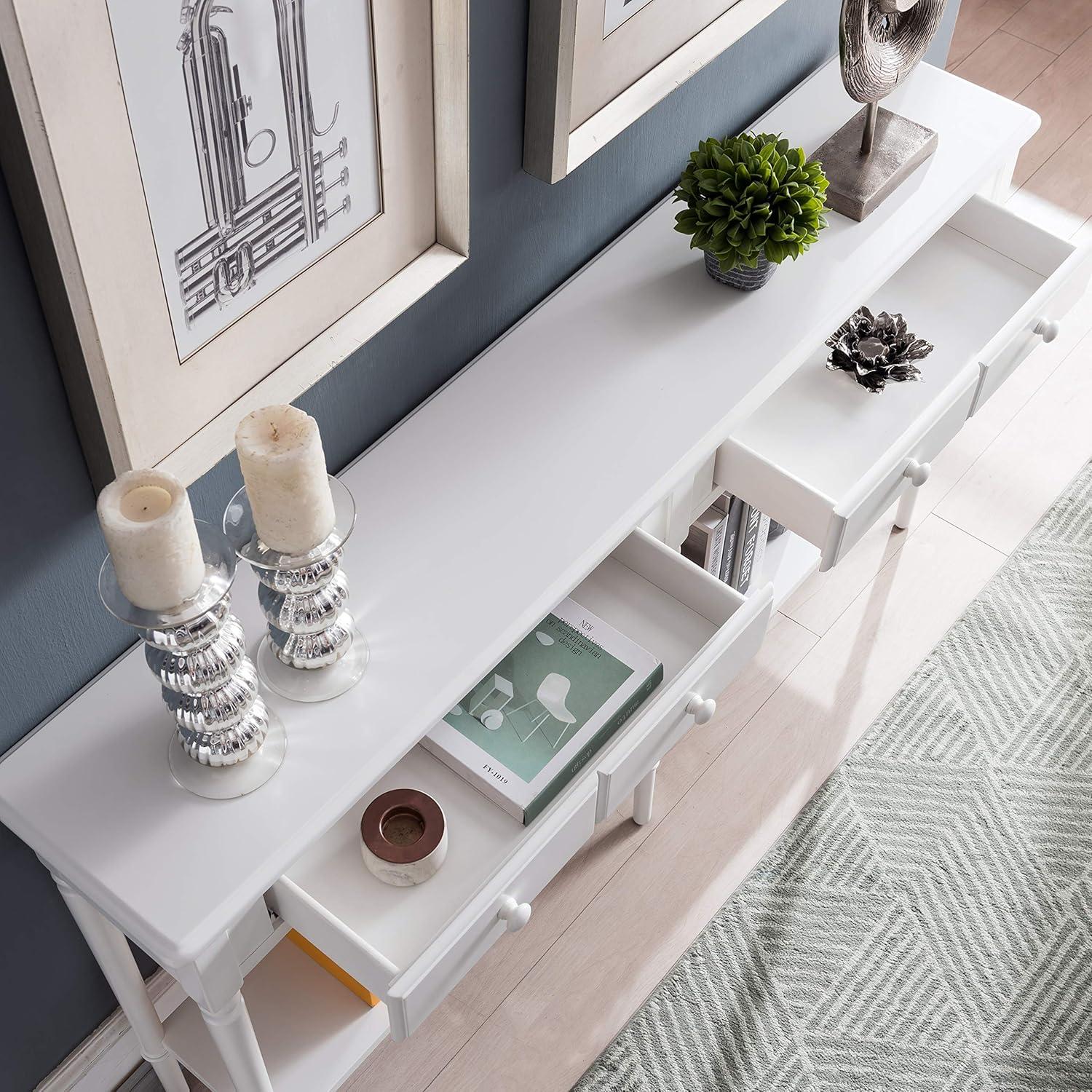 imageLeick Home 20028WT Coastal Two Drawer Double Hall Console Sofa Table with Shelf Orchid WhiteOrchid White