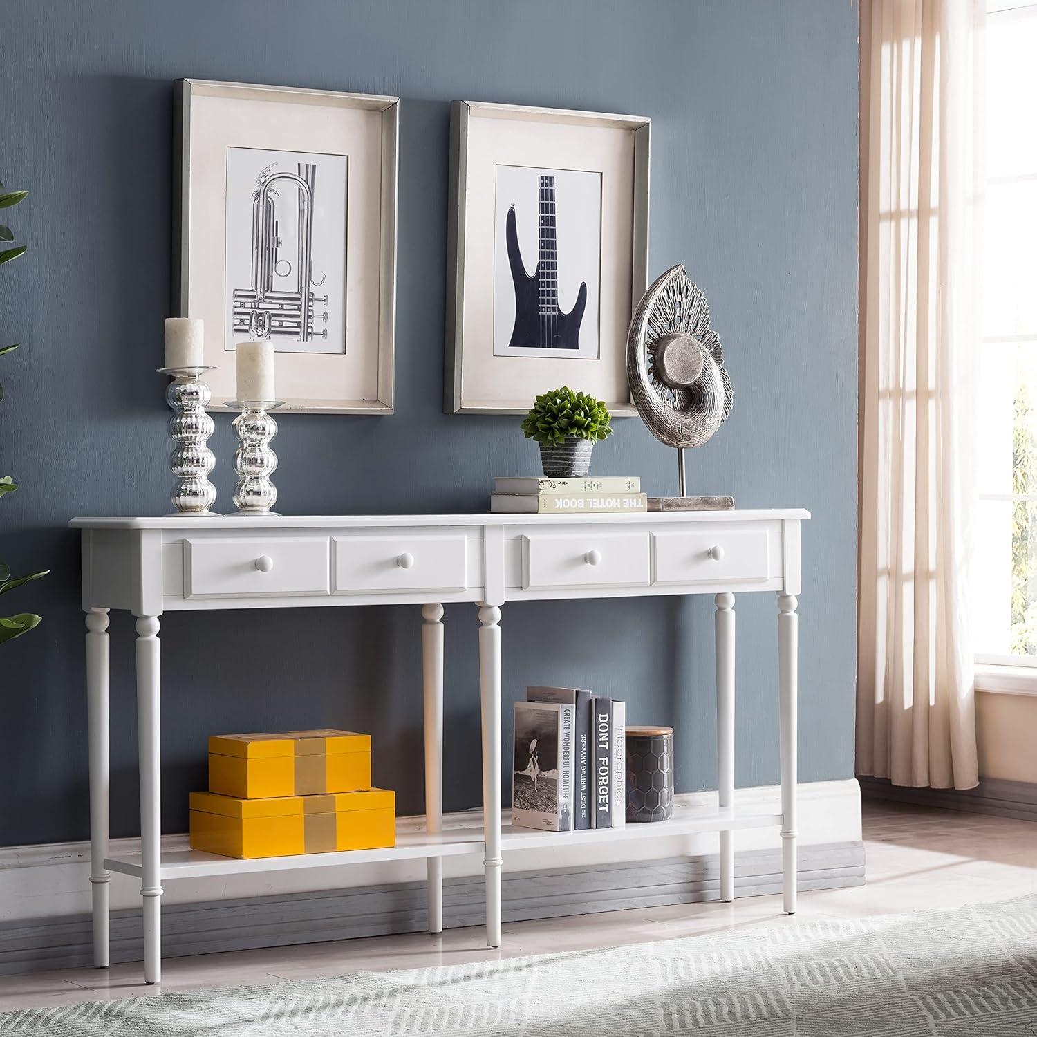 imageLeick Home 20028WT Coastal Two Drawer Double Hall Console Sofa Table with Shelf Orchid WhiteOrchid White