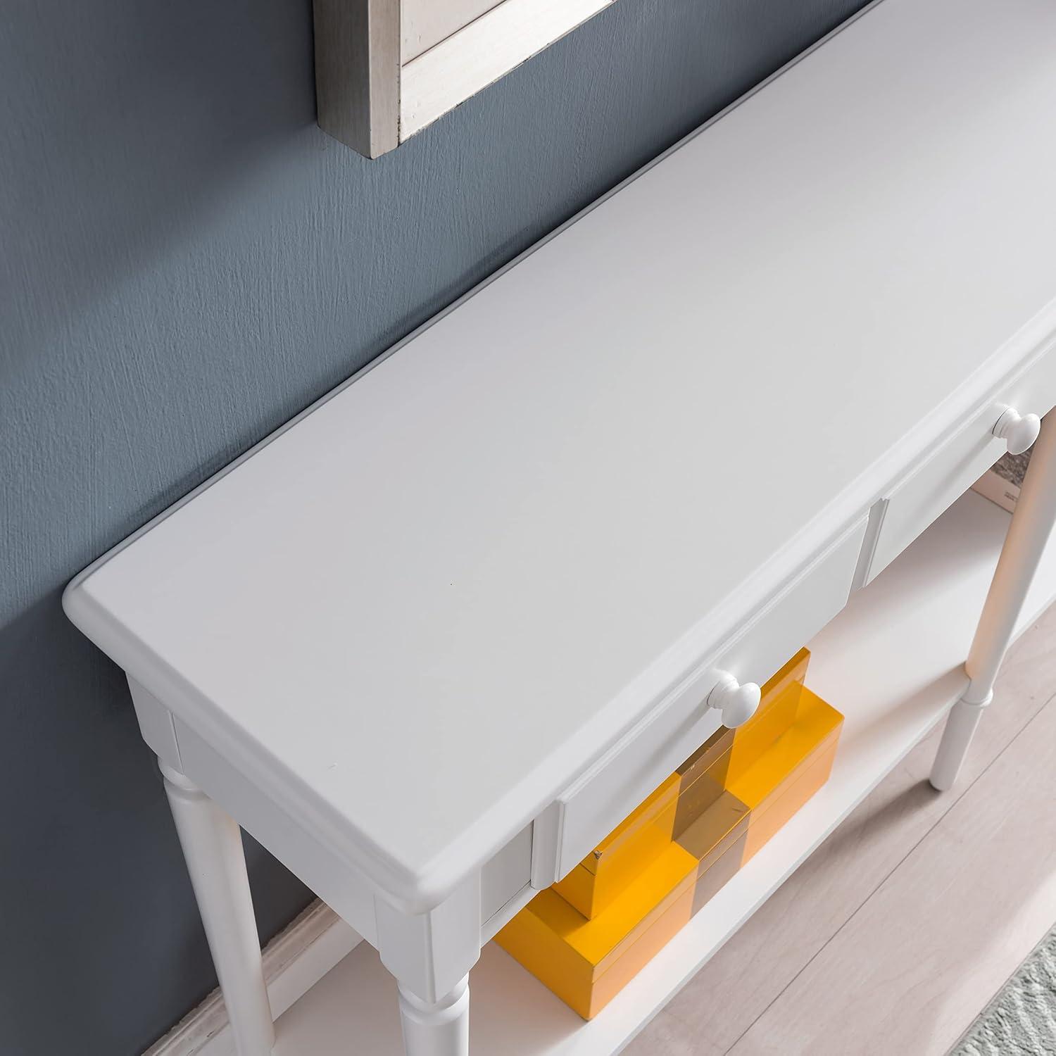 imageLeick Home 20028WT Coastal Two Drawer Double Hall Console Sofa Table with Shelf Orchid WhiteOrchid White