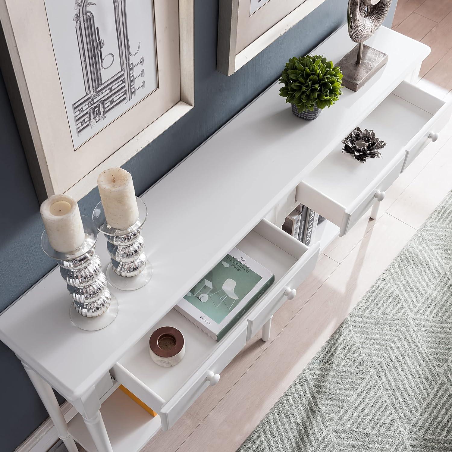 imageLeick Home 20028WT Coastal Two Drawer Double Hall Console Sofa Table with Shelf Orchid WhiteOrchid White