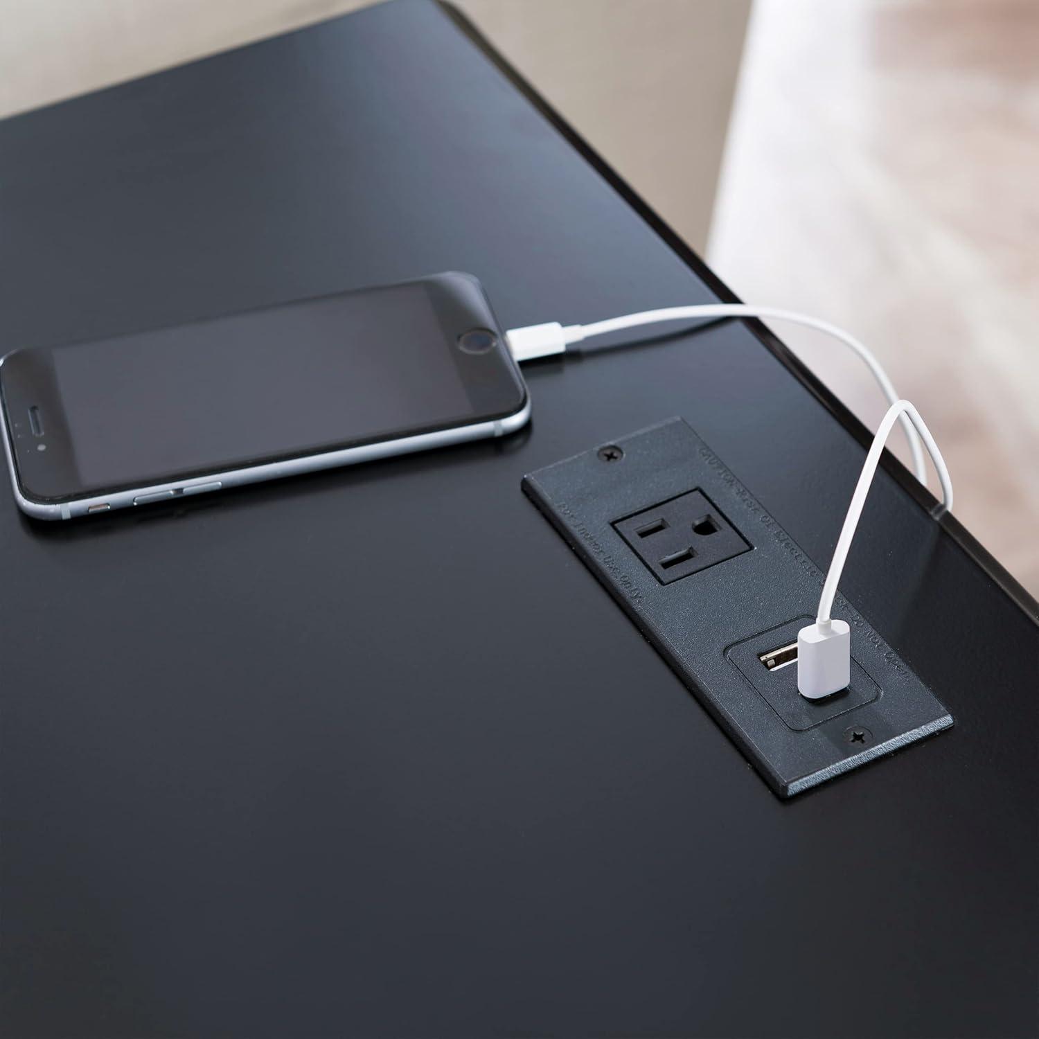 imageLeick Home 214445 Coastal Nightstand One Drawer Side Table with USBC Fast Charging Station ACUSB Charger and Shelf 2Pack Swan BlackSwan Black