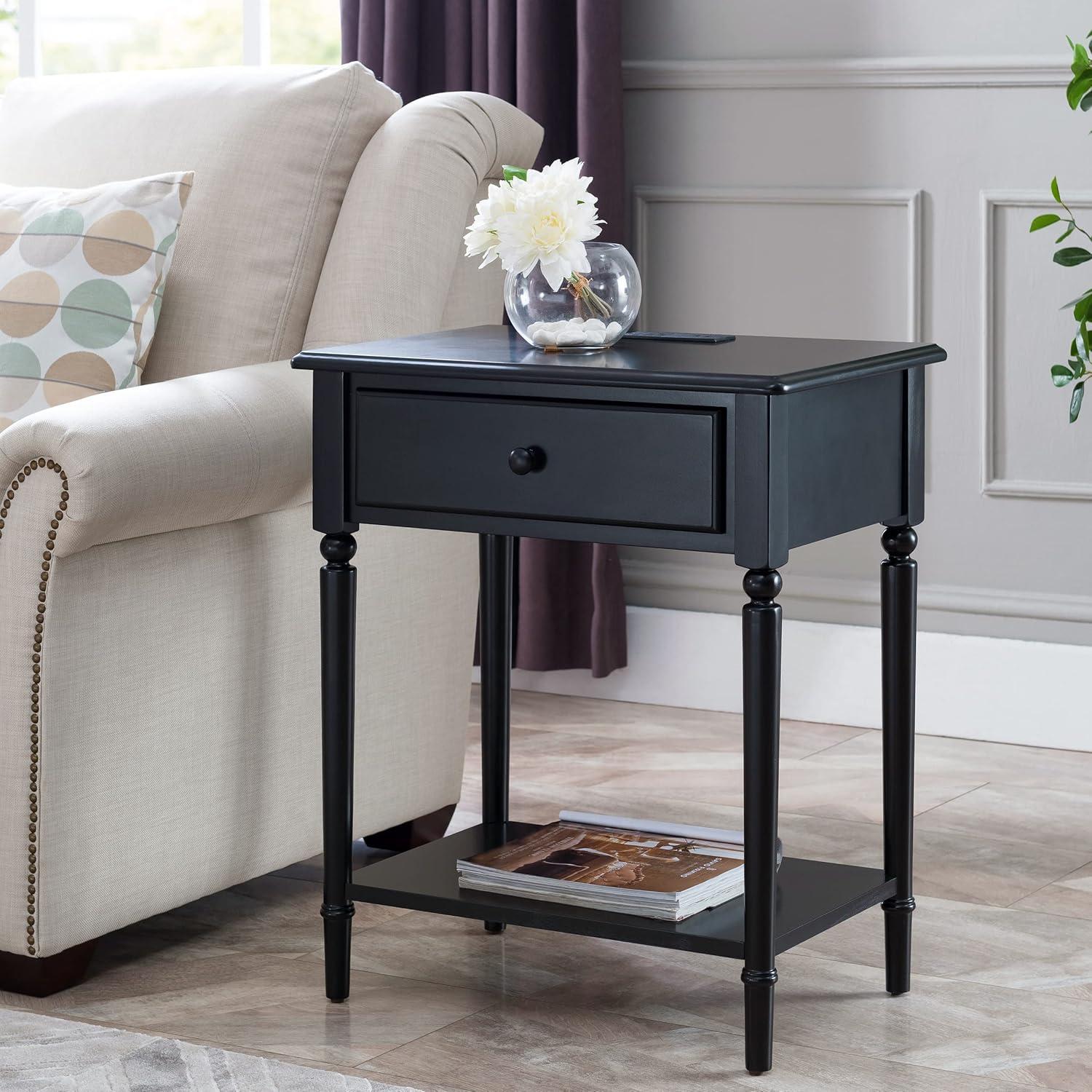 imageLeick Home 214445 Coastal Nightstand One Drawer Side Table with USBC Fast Charging Station ACUSB Charger and Shelf 2Pack Swan BlackSwan Black