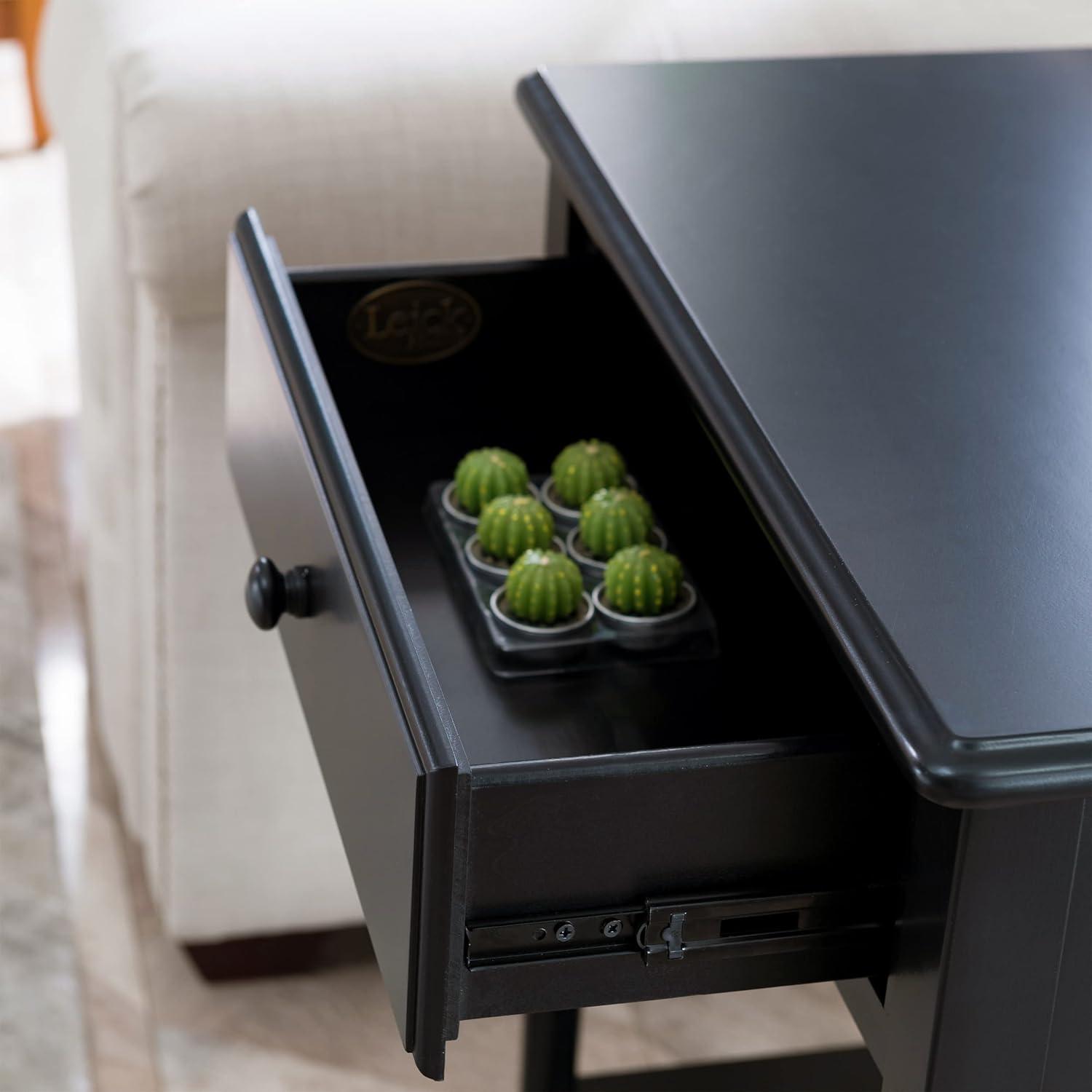 imageLeick Home 214445 Coastal Nightstand One Drawer Side Table with USBC Fast Charging Station ACUSB Charger and Shelf 2Pack Swan BlackSwan Black