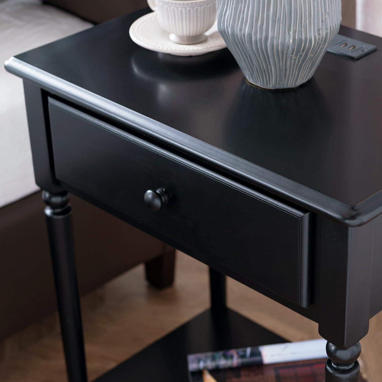 imageLeick Home 214445 Coastal Nightstand One Drawer Side Table with USBC Fast Charging Station ACUSB Charger and Shelf 2Pack Swan BlackSwan Black