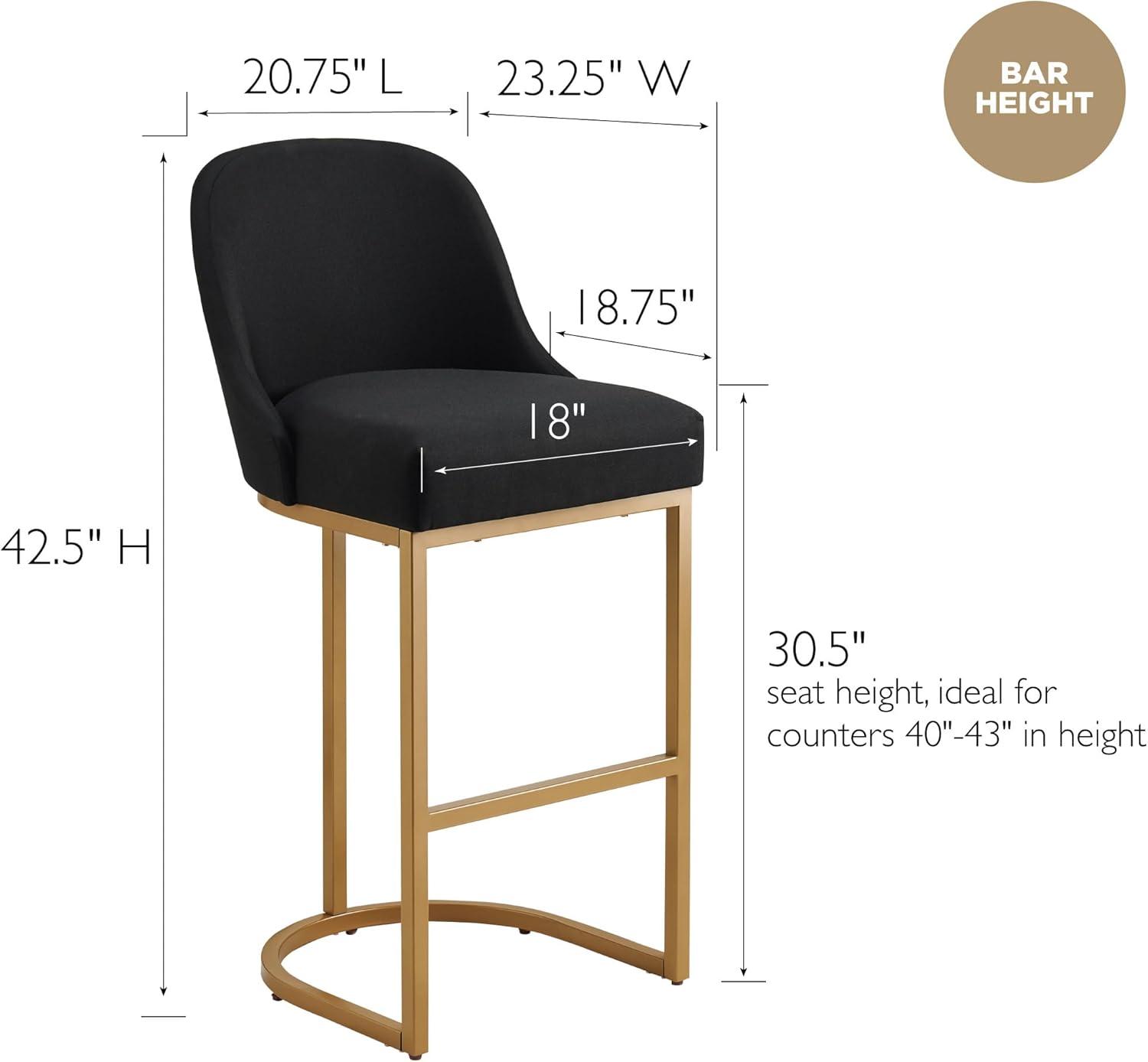 imageLeick Home 214510 Barrelback Bar Stool with Metal Base Set of 2 for Elevated Kitchen Counters High Top Tables and Bars Modern Black Linen Seat and Gold Metal Base