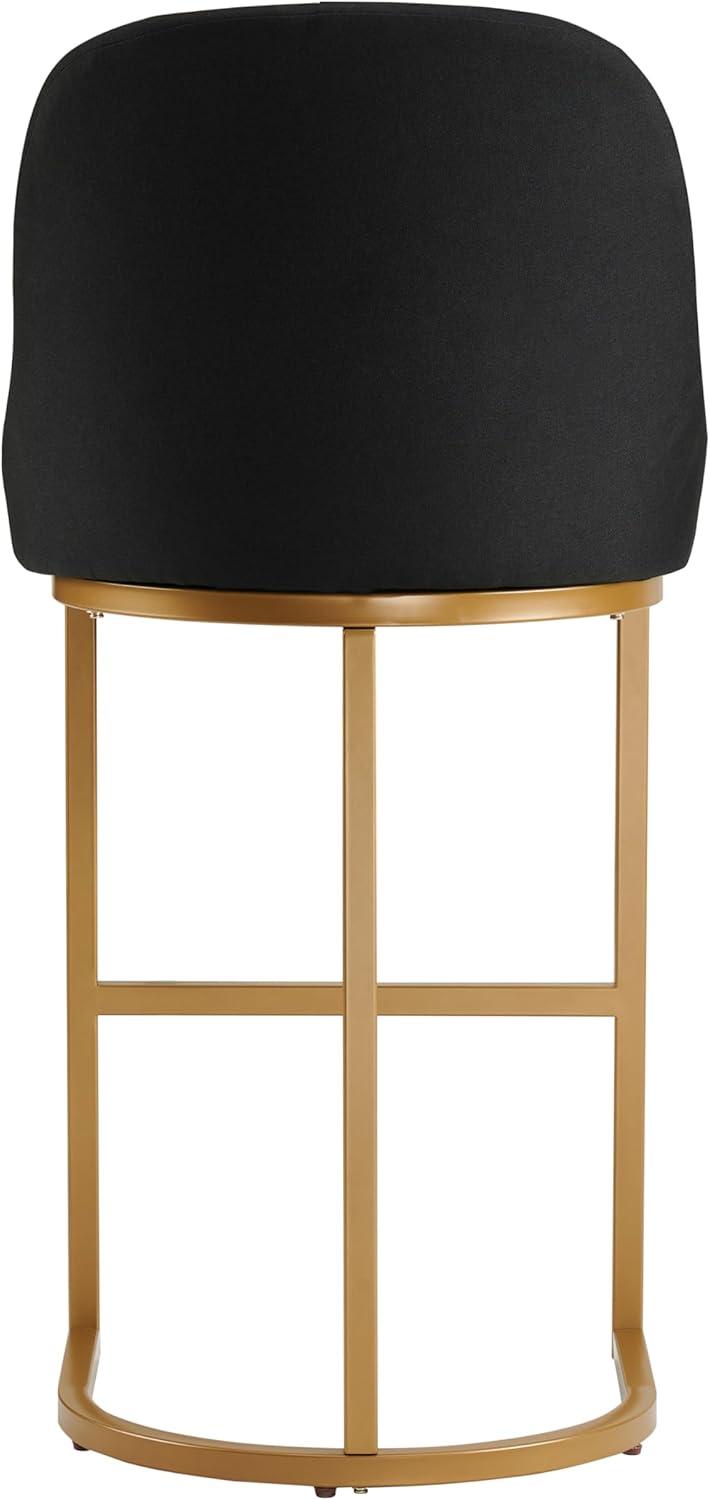 imageLeick Home 214510 Barrelback Bar Stool with Metal Base Set of 2 for Elevated Kitchen Counters High Top Tables and Bars Modern Black Linen Seat and Gold Metal Base