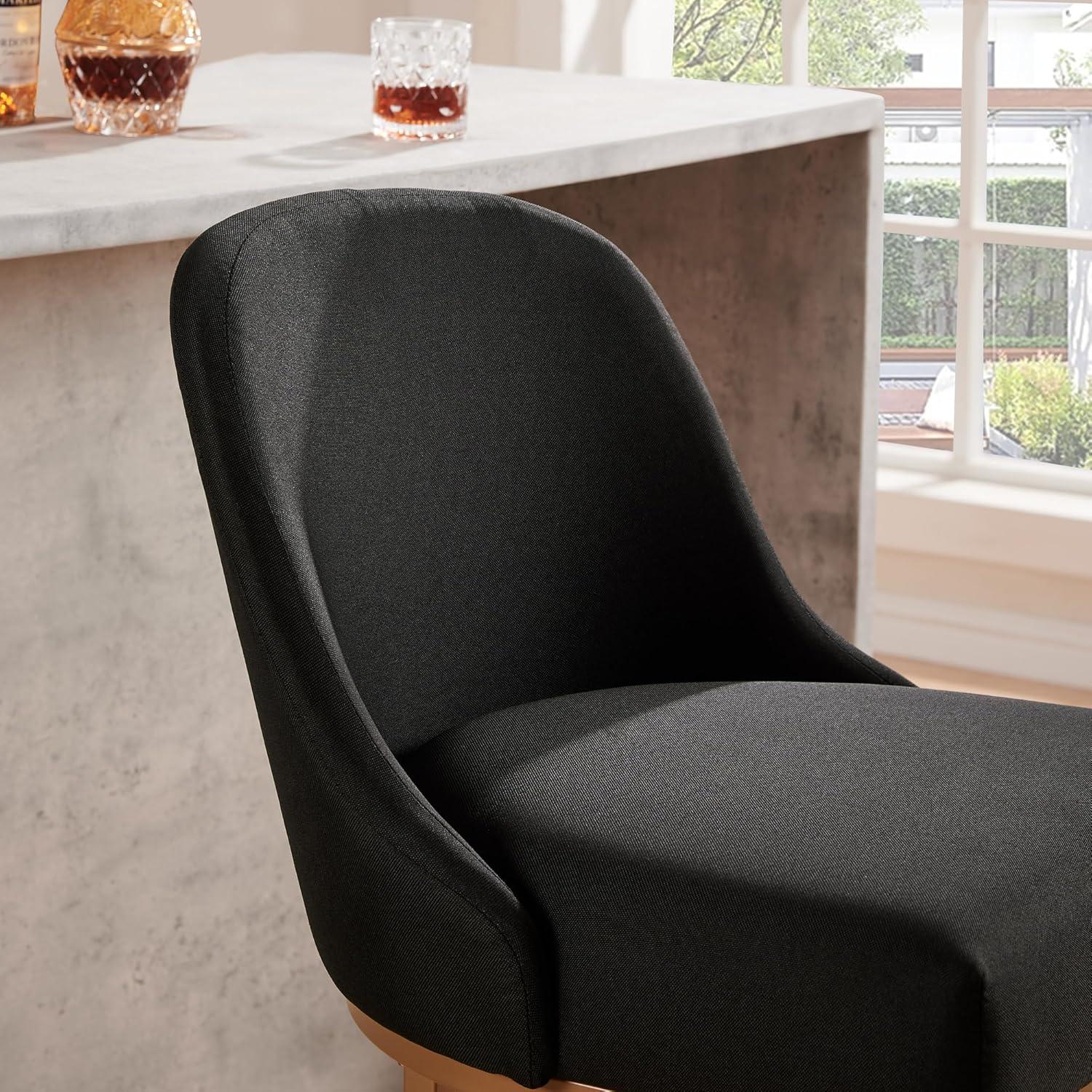 imageLeick Home 214510 Barrelback Bar Stool with Metal Base Set of 2 for Elevated Kitchen Counters High Top Tables and Bars Modern Black Linen Seat and Gold Metal Base