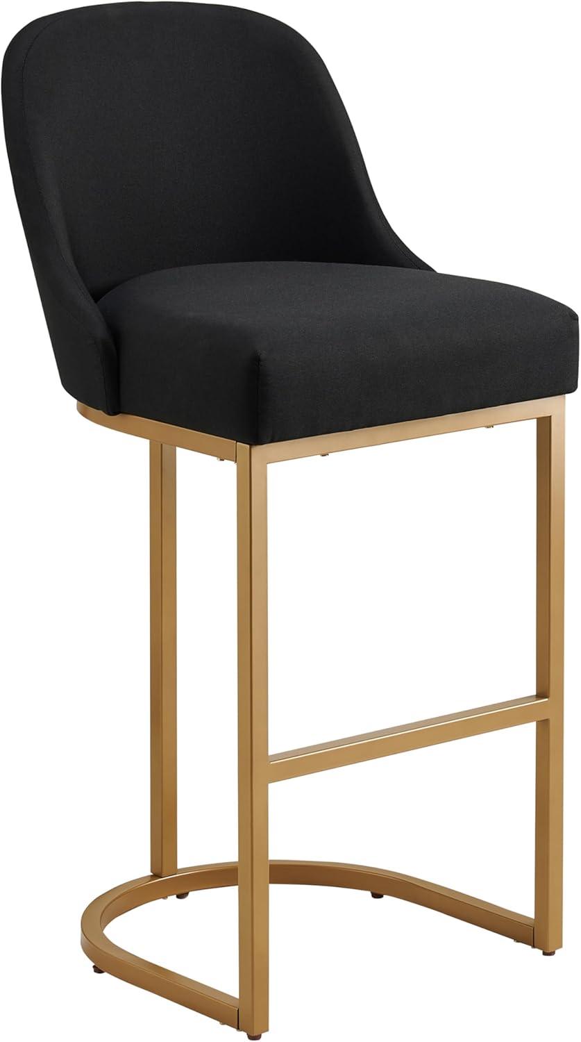 imageLeick Home 214510 Barrelback Bar Stool with Metal Base Set of 2 for Elevated Kitchen Counters High Top Tables and Bars Modern Black Linen Seat and Gold Metal Base