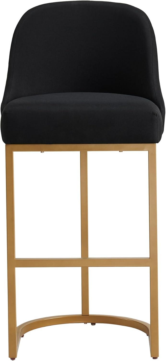 imageLeick Home 214510 Barrelback Bar Stool with Metal Base Set of 2 for Elevated Kitchen Counters High Top Tables and Bars Modern Black Linen Seat and Gold Metal Base