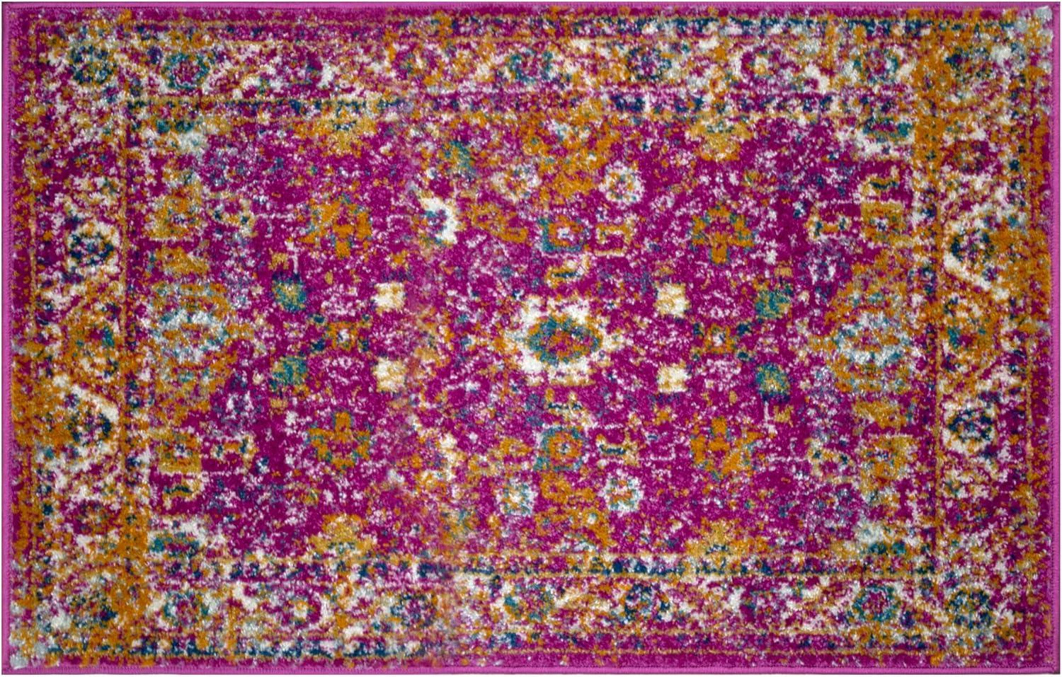 imageLeick Home 594176 Laraline Vintage Turkish Medallion Collage Faded Fuchsia Living Room Bedroom Area Rug 19 x 29Pink
