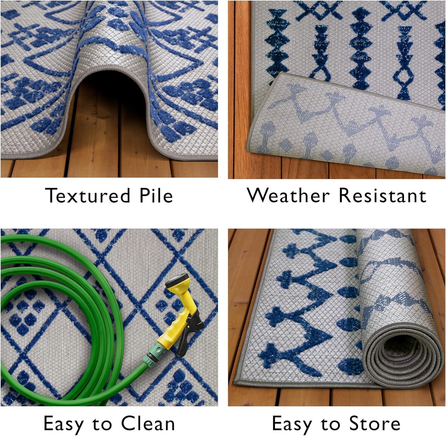 imageLeick Home 594937 Cusp Gray with Blue Moroccan Pattern Indoor Outdoor Area Rug Rectangle 3x5