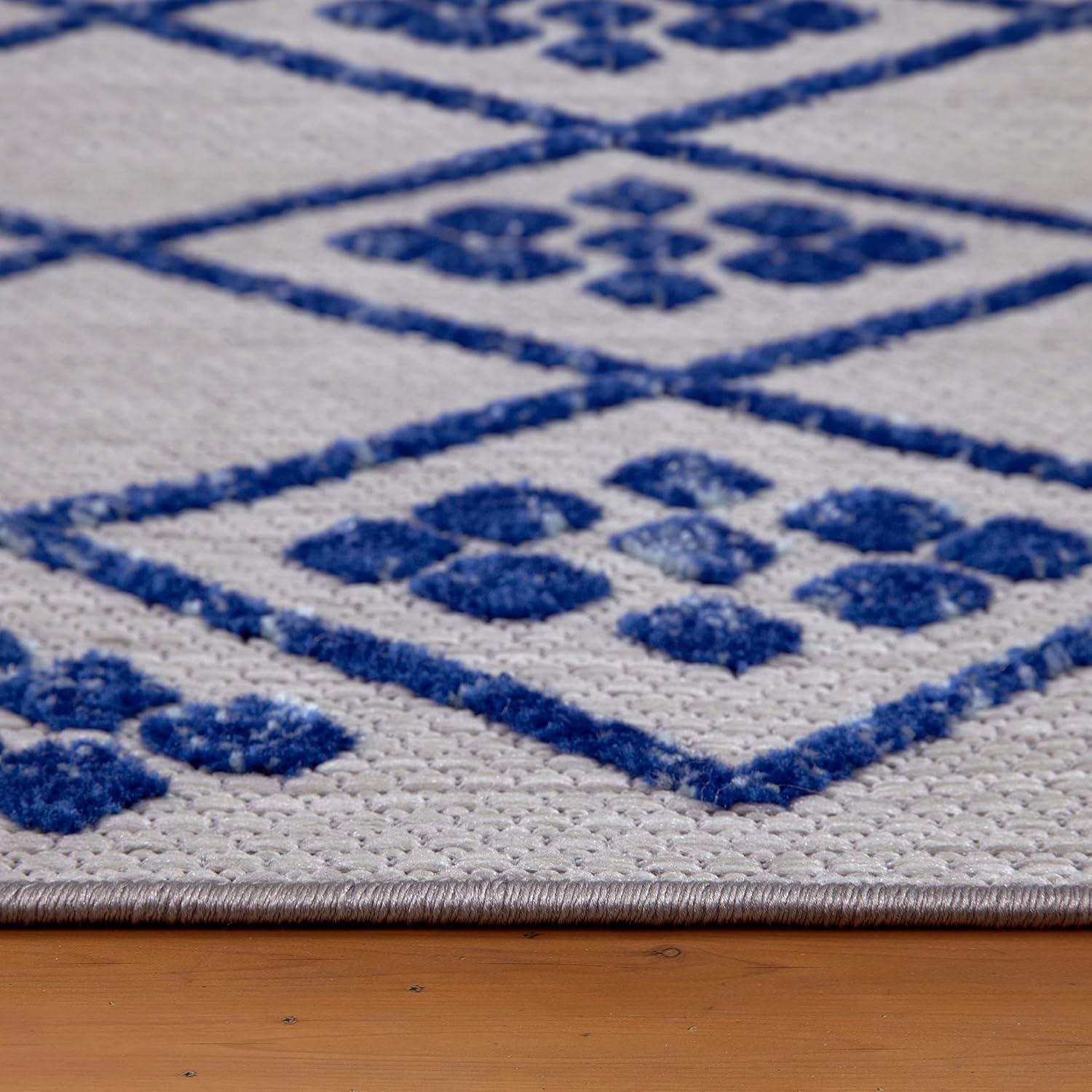 imageLeick Home 594937 Cusp Gray with Blue Moroccan Pattern Indoor Outdoor Area Rug Rectangle 3x5