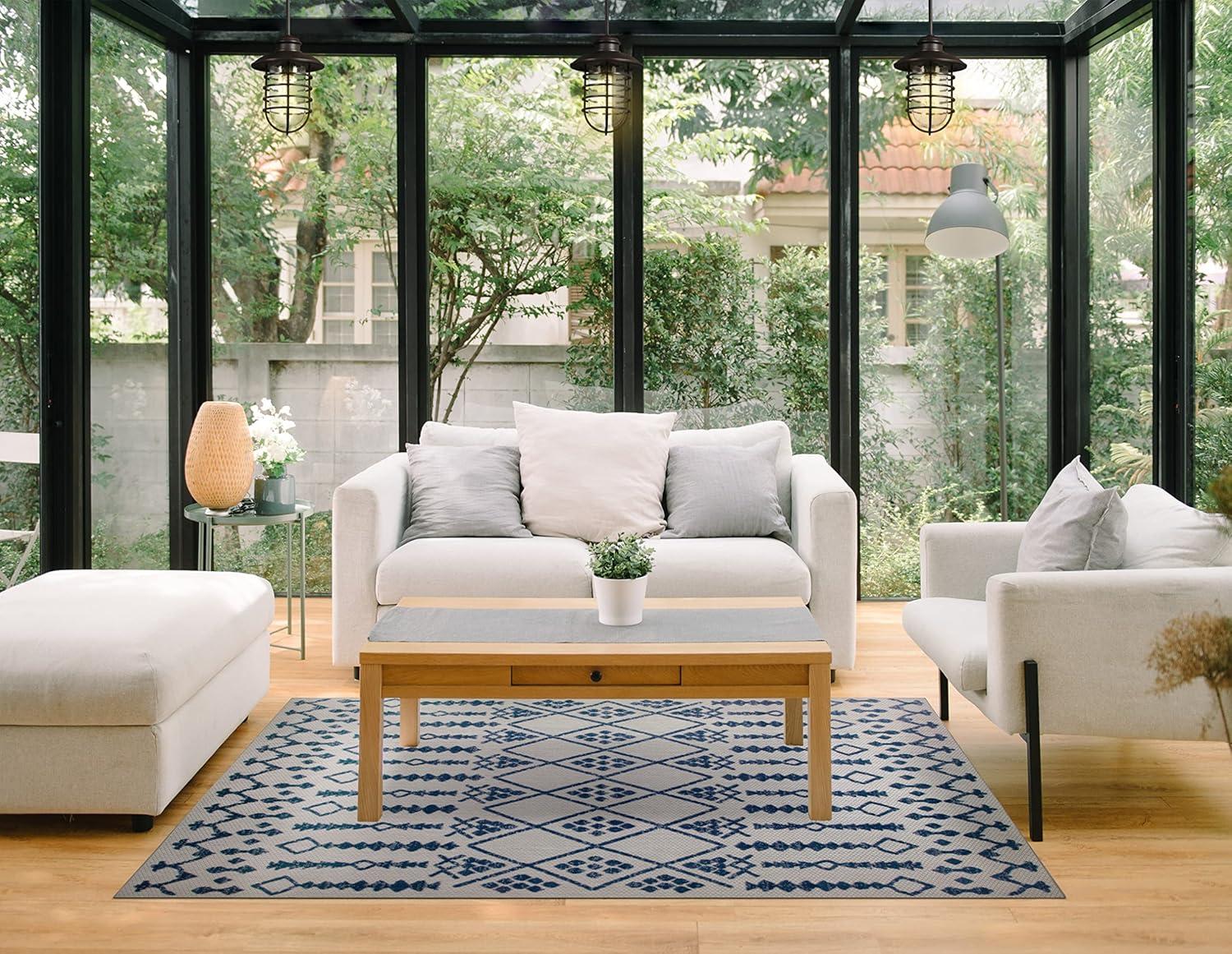 imageLeick Home 594937 Cusp Gray with Blue Moroccan Pattern Indoor Outdoor Area Rug Rectangle 3x5